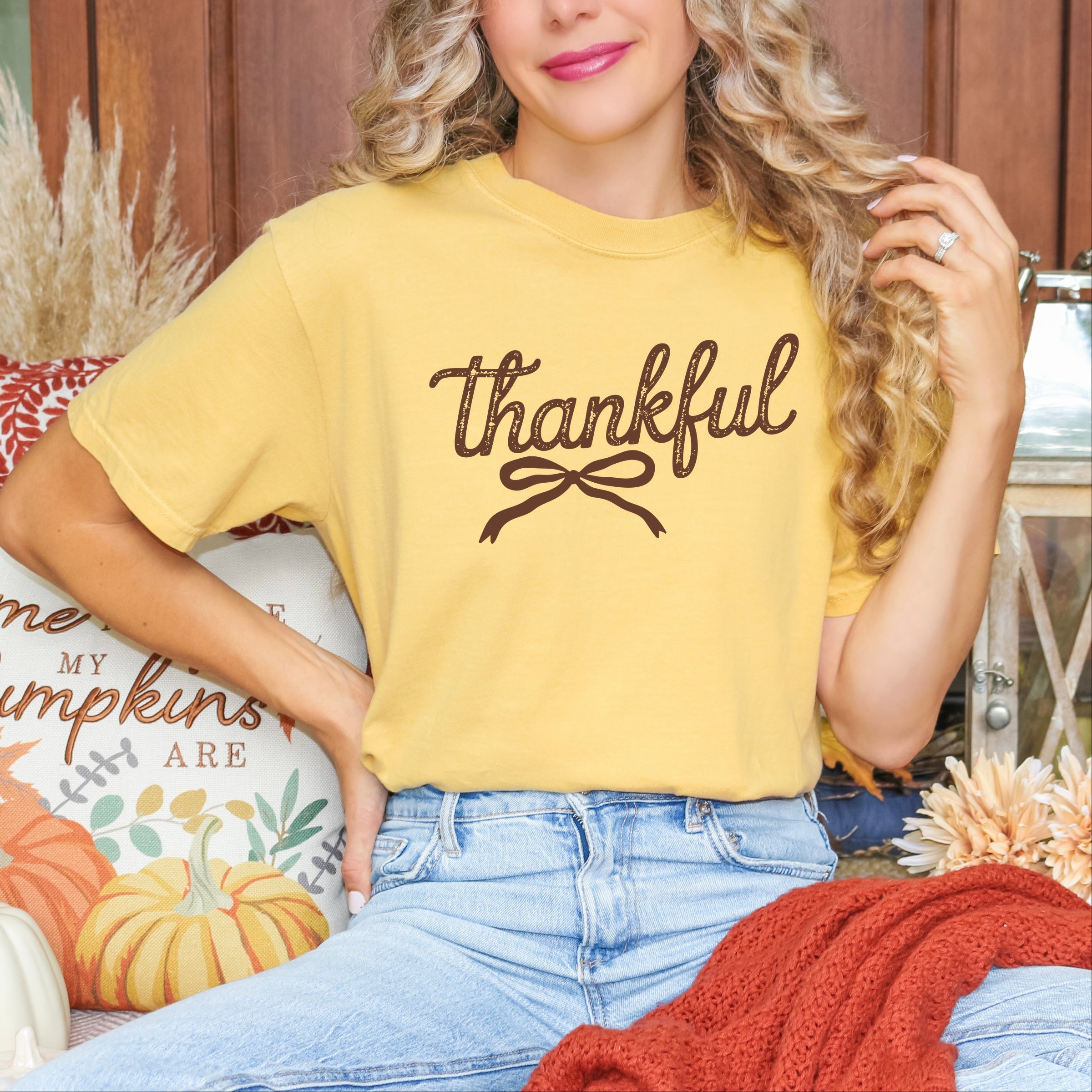 Thankful Coquette Distressed - Womens Garment Dyed Tee