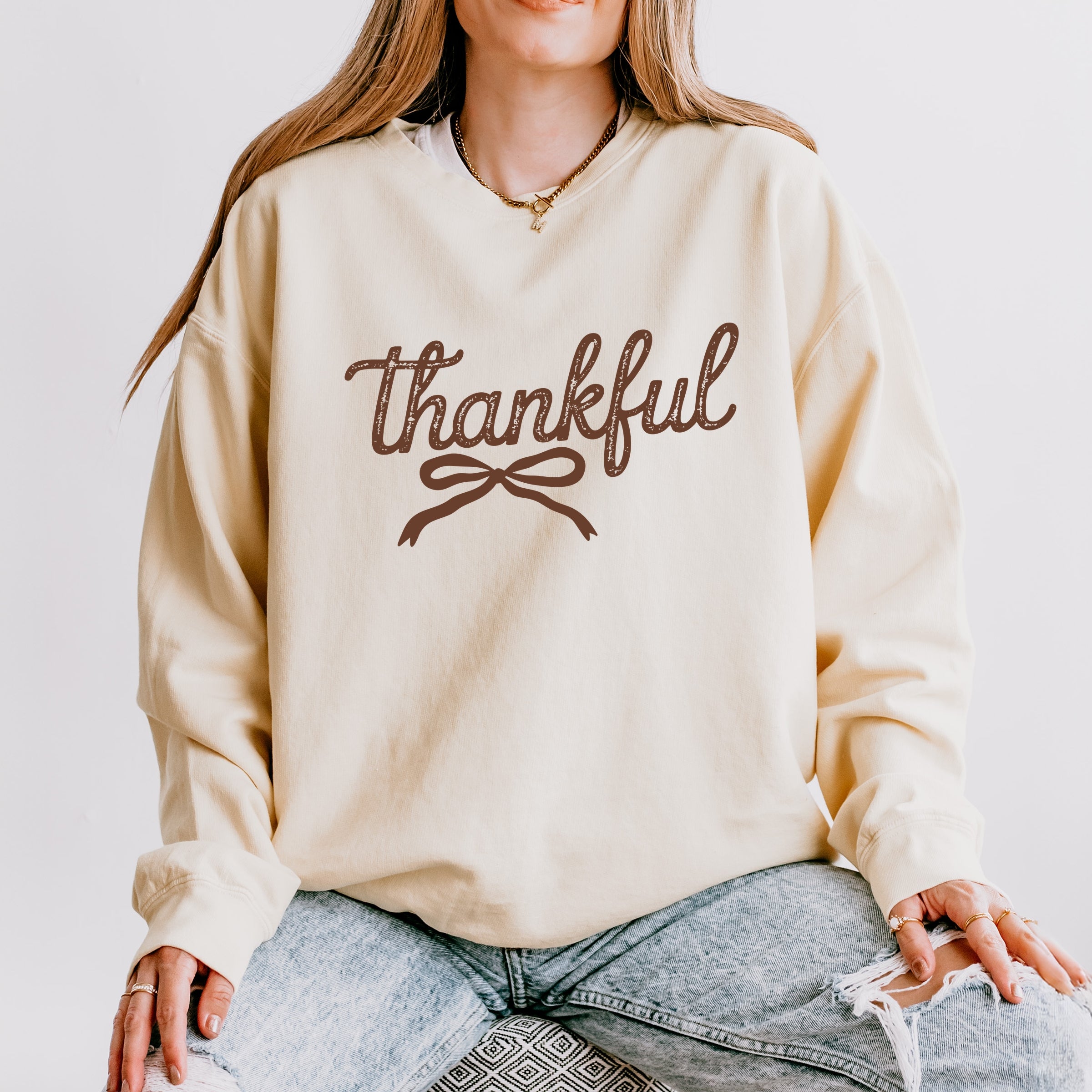 Thankful Coquette Distressed - Womens Lightweight Garment Dyed Sweatshirt