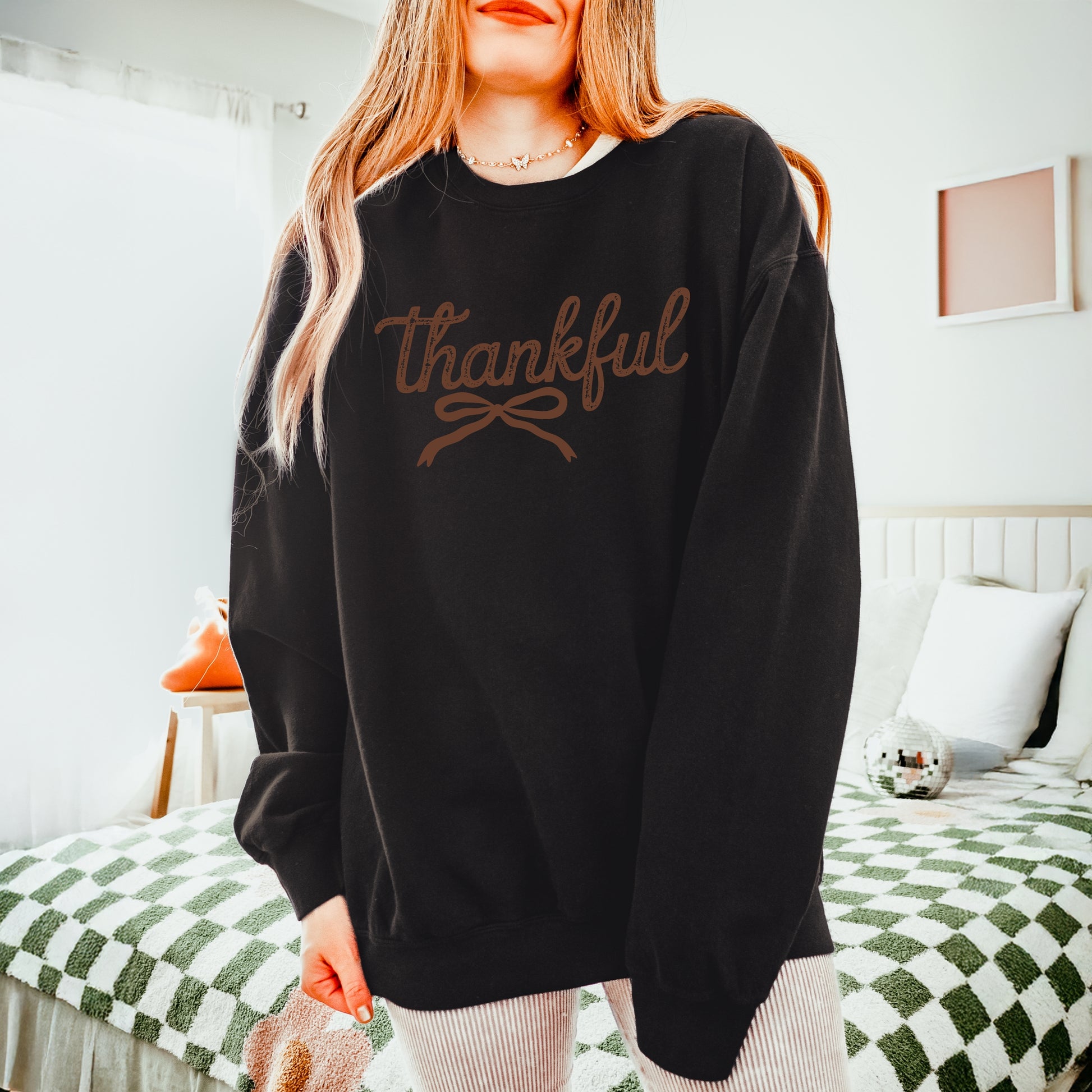 Thankful Coquette Distressed - Womens Lightweight Garment Dyed Sweatshirt