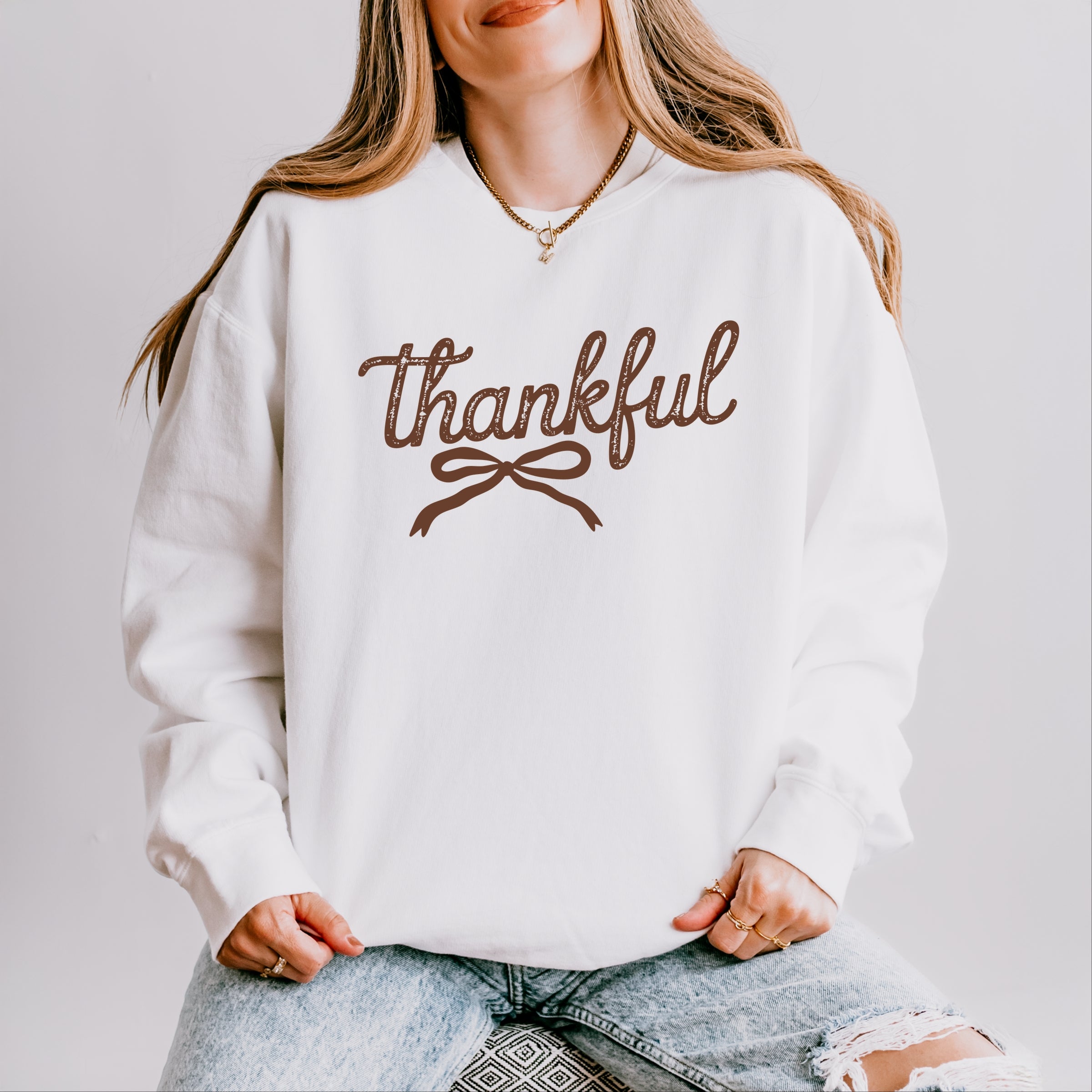 Thankful Coquette Distressed - Womens Lightweight Garment Dyed Sweatshirt