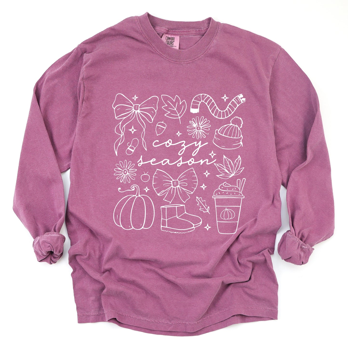 Cozy Season Coquette Icons - Womens Garment Dyed Long Sleeve