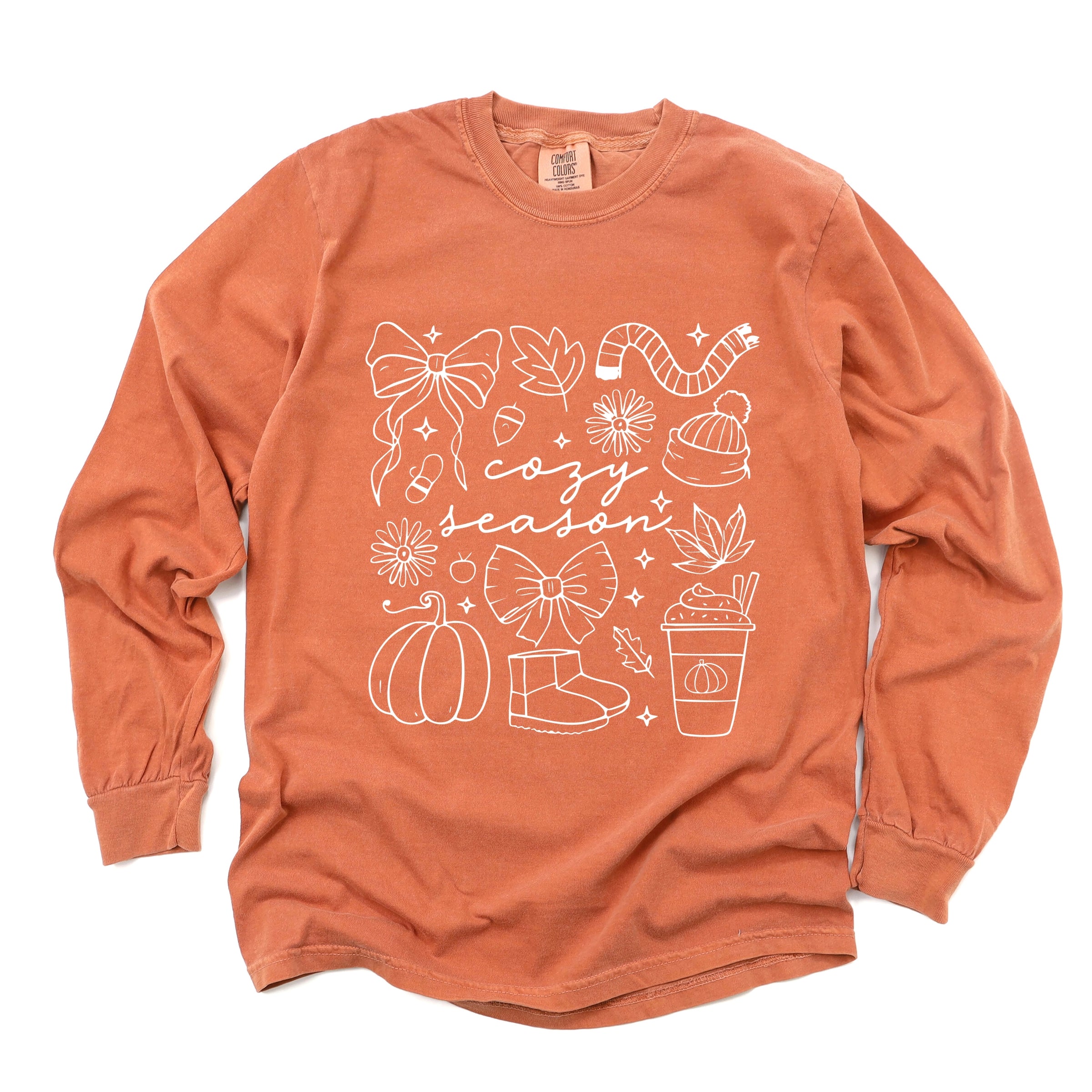 Cozy Season Coquette Icons - Womens Garment Dyed Long Sleeve