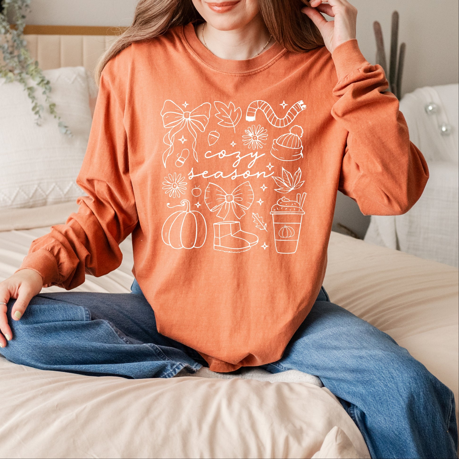 Cozy Season Coquette Icons - Womens Garment Dyed Long Sleeve