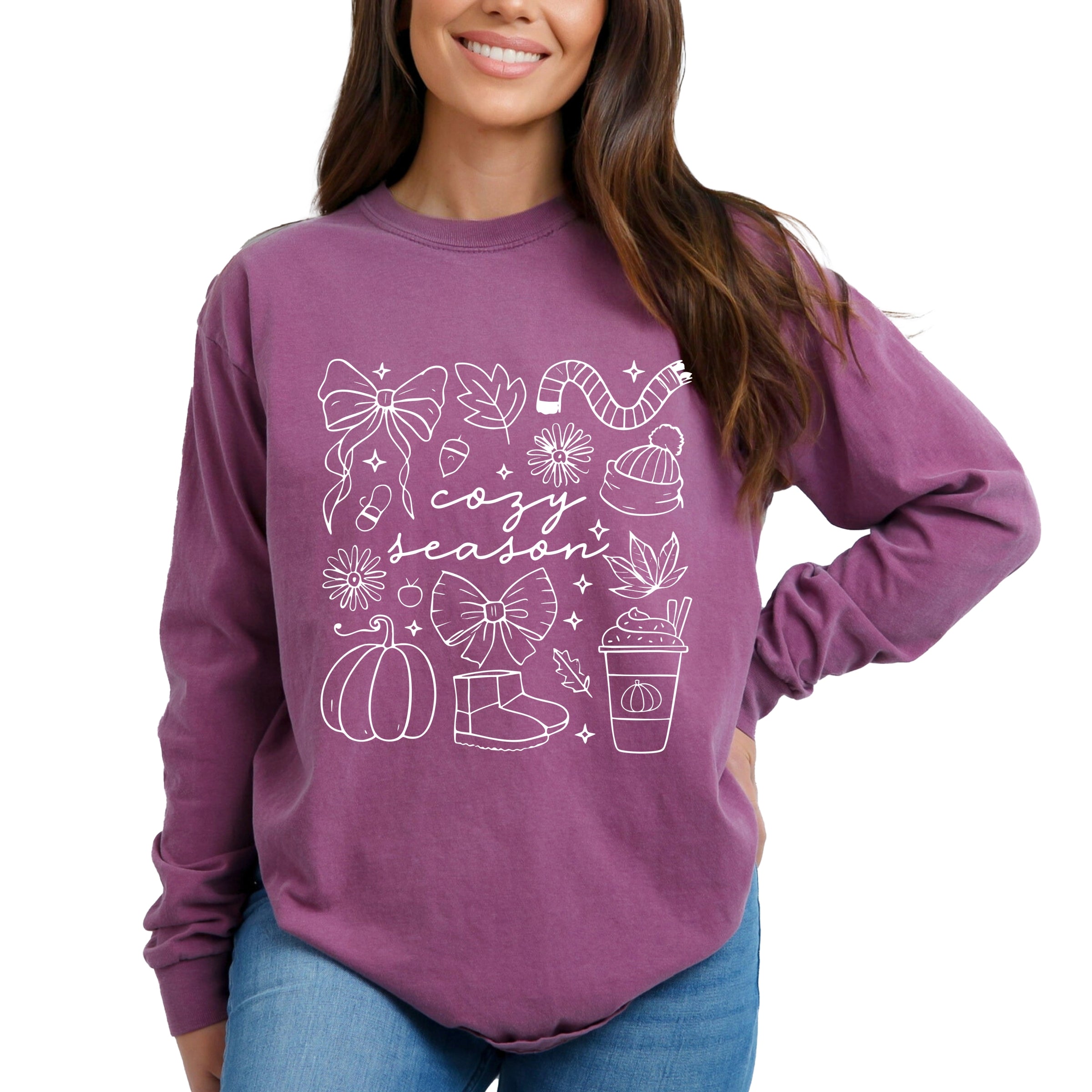 Cozy Season Coquette Icons - Womens Garment Dyed Long Sleeve