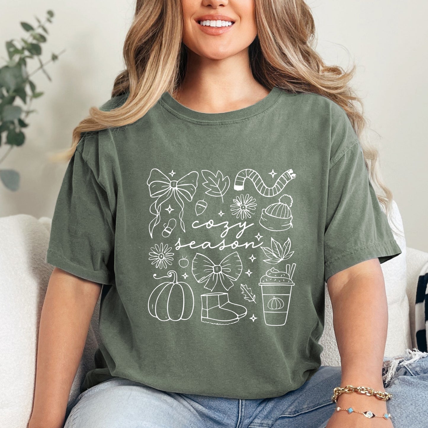 Cozy Season Coquette Icons - Womens Garment Dyed Tee