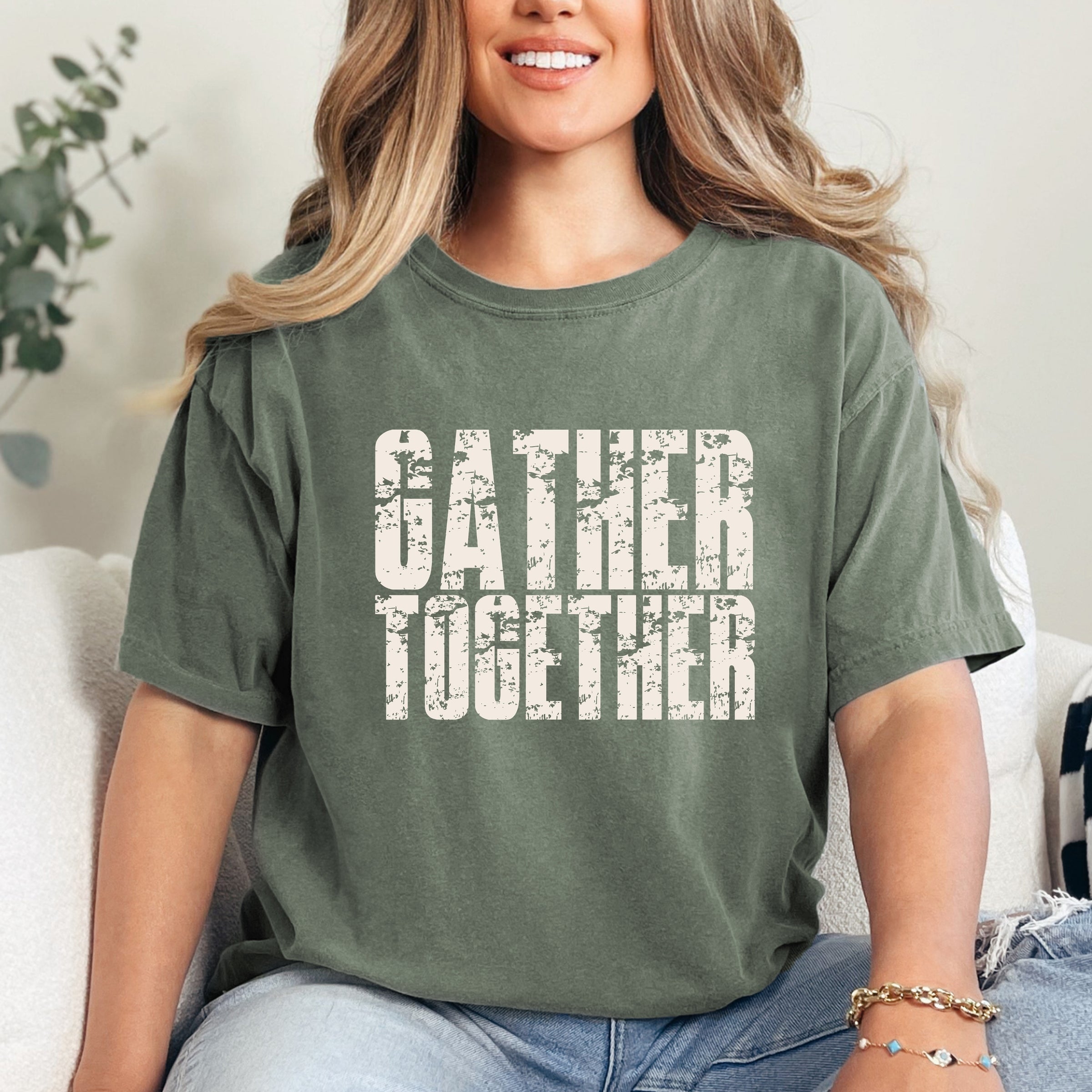 Gather Together Block Distressed - Women's Garment Dyed Graphic T-Shirt
