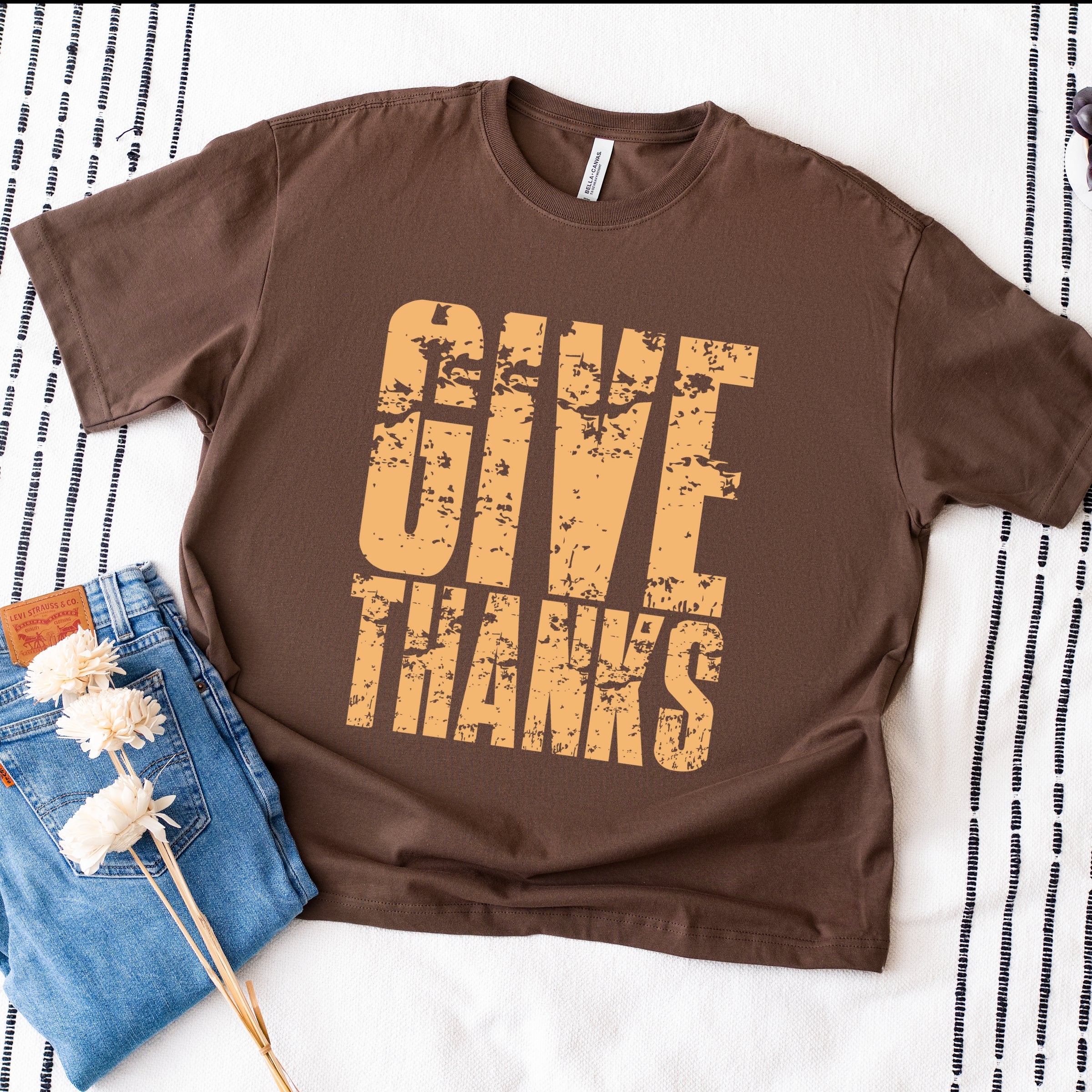 Give Thanks Block Distressed - Women's Heavyweight Graphic T-Shirt