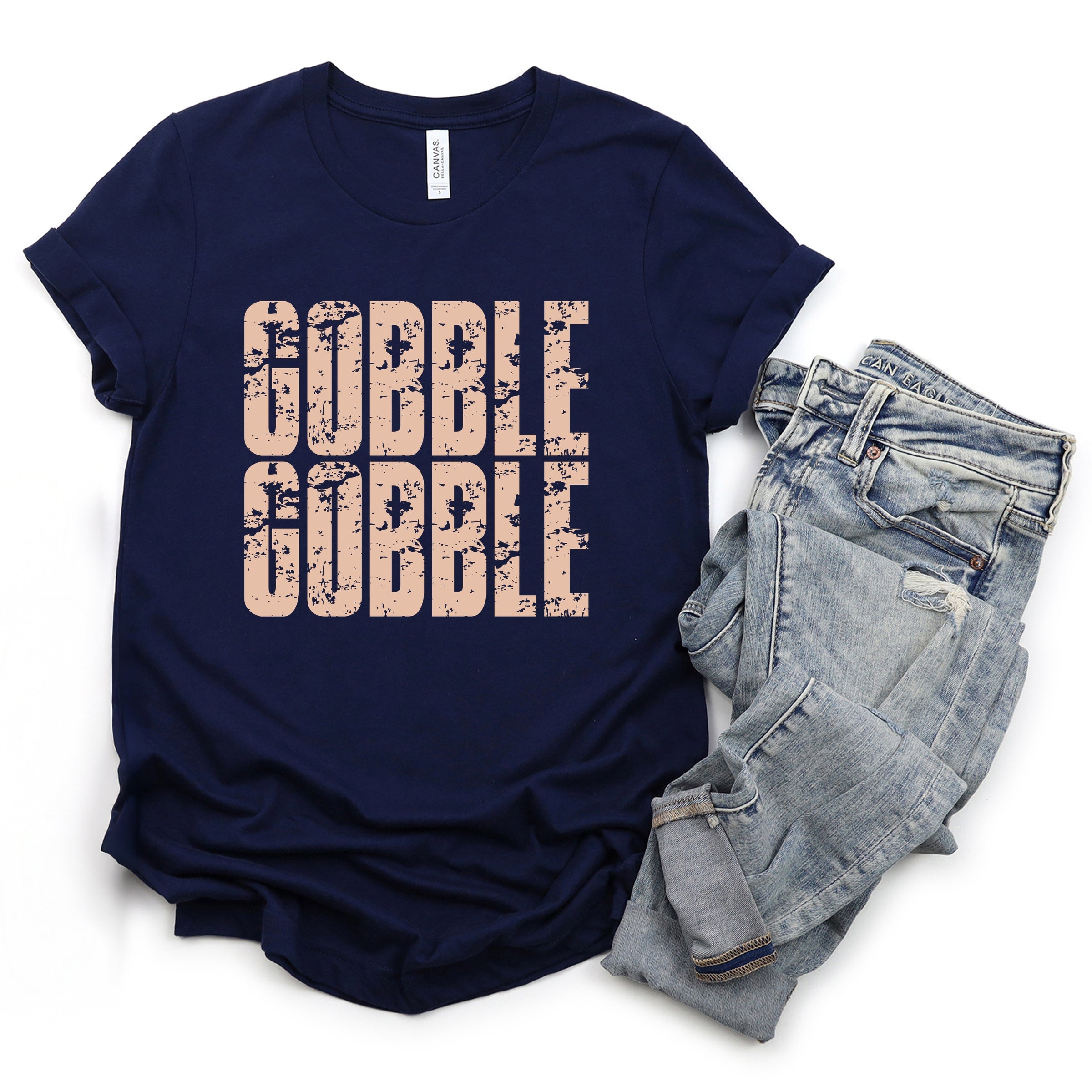 Gobble Gobble Block Distressed - Women's Short Sleeve Graphic T-Shirt