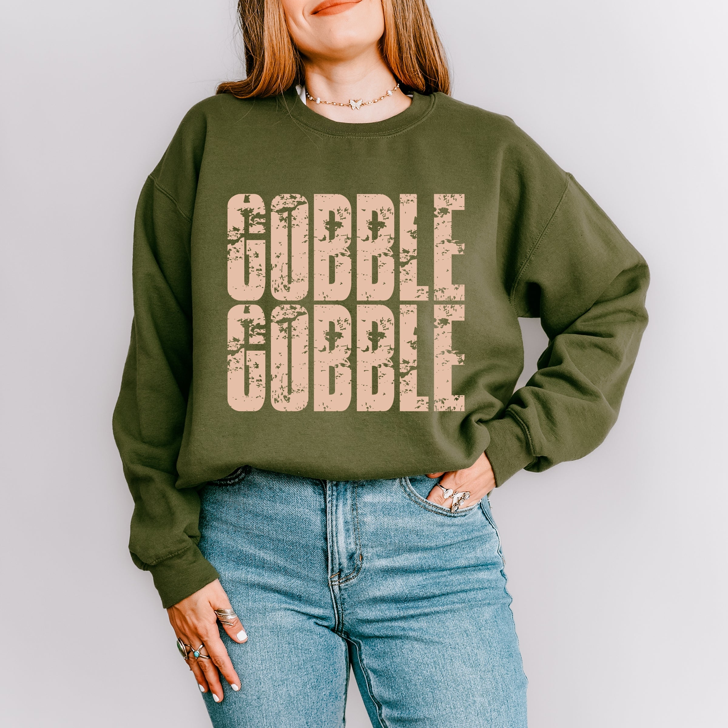 Gobble Gobble Block Distressed - Women's Graphic Sweatshirt
