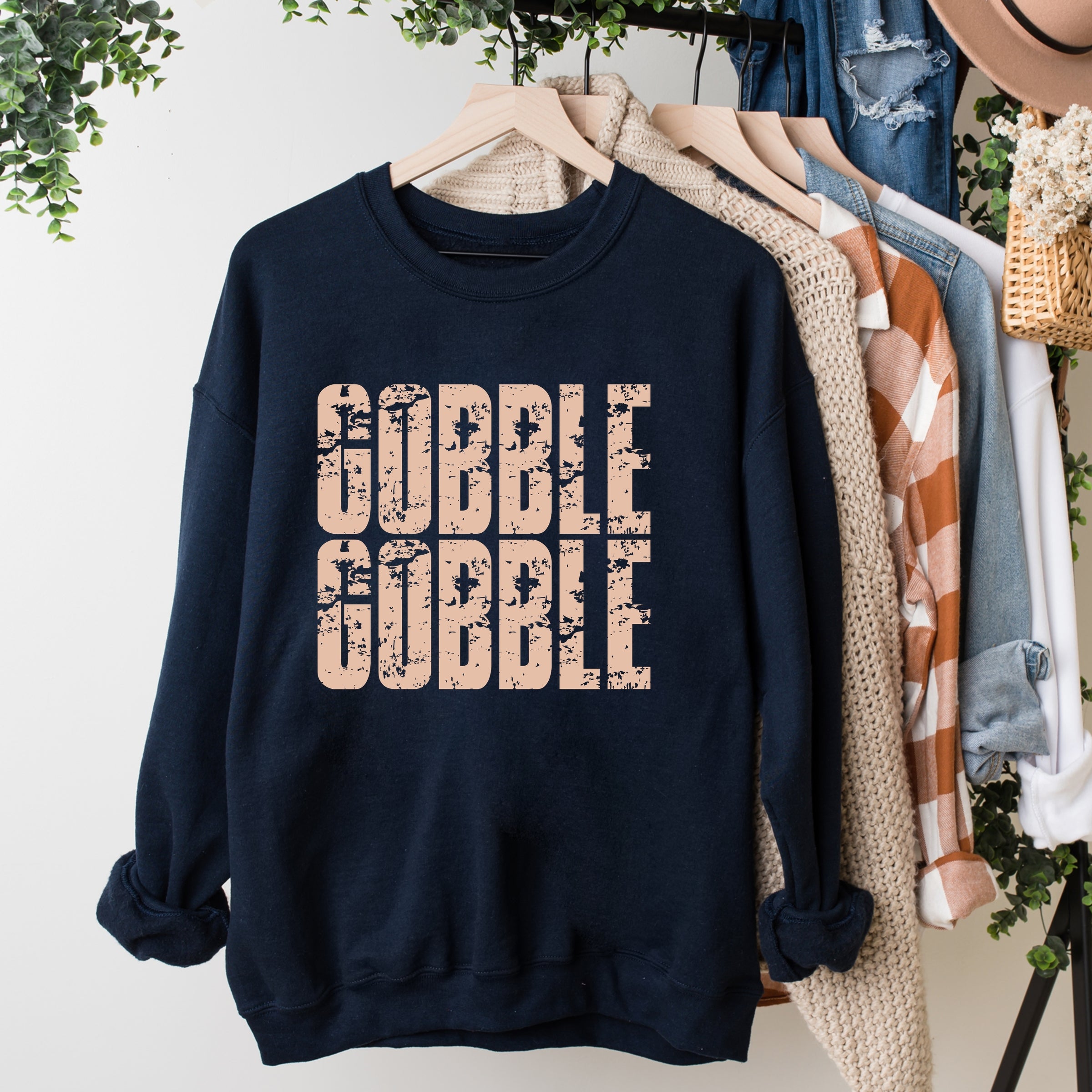 Gobble Gobble Block Distressed - Women's Graphic Sweatshirt