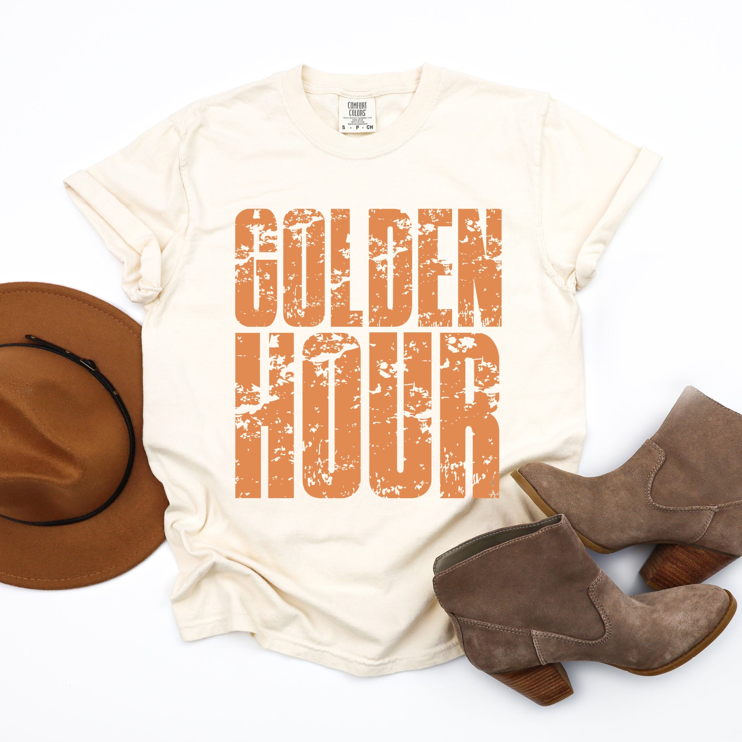 Golden Hour Block Distressed - Women's Garment Dyed Graphic T-Shirt