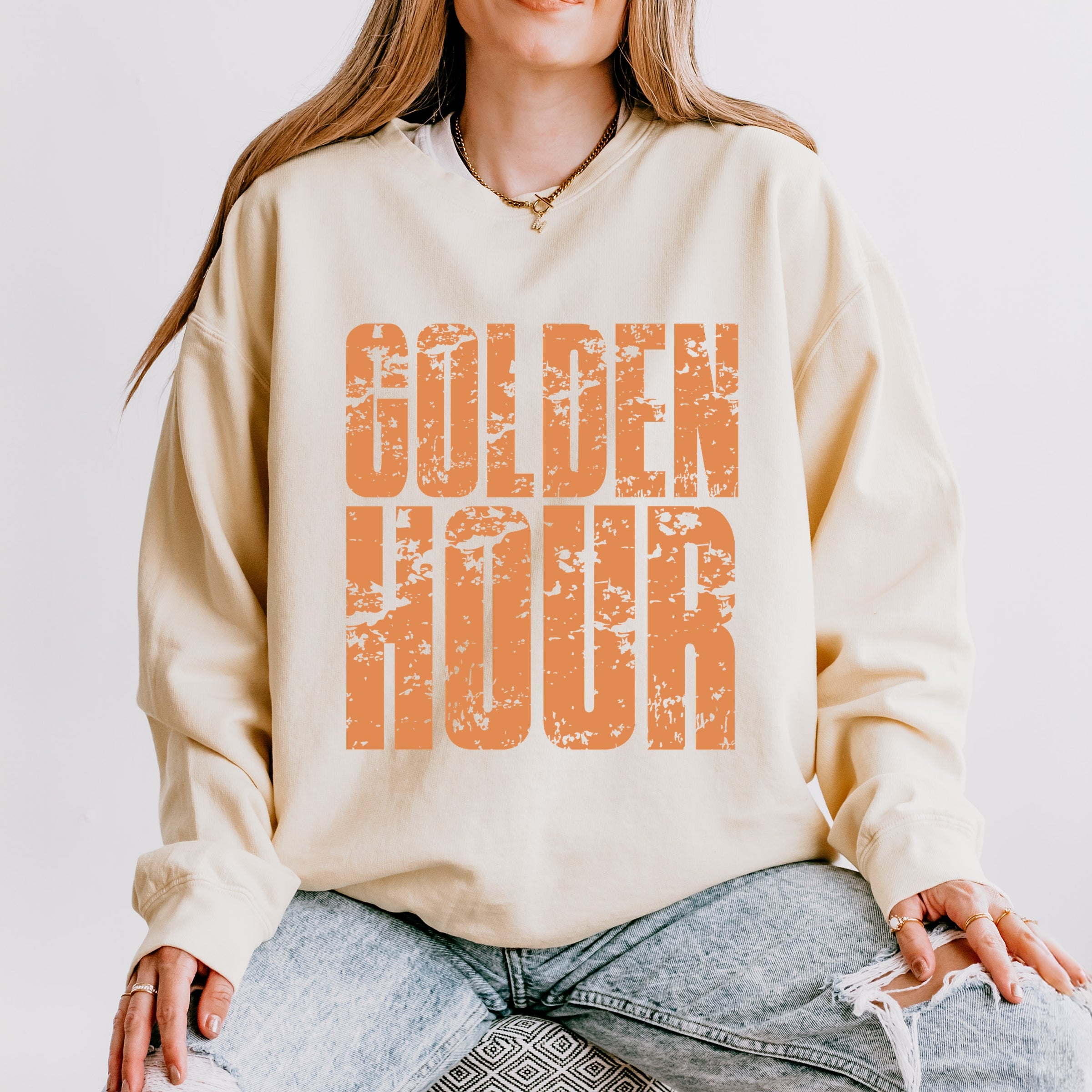 Golden Hour Block Distressed - Women's Lightweight Garment Dyed Sweatshirt