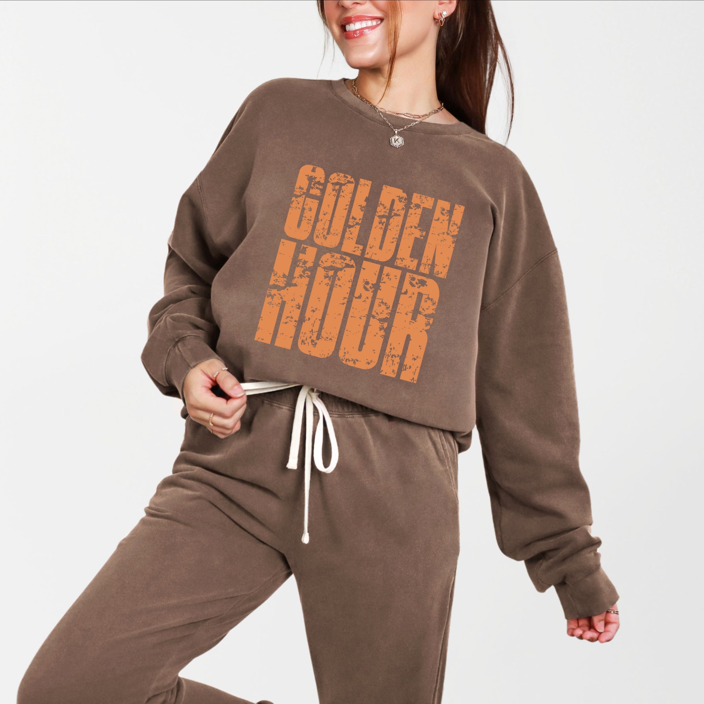 Golden Hour Block Distressed - Women's Lightweight Garment Dyed Sweatshirt