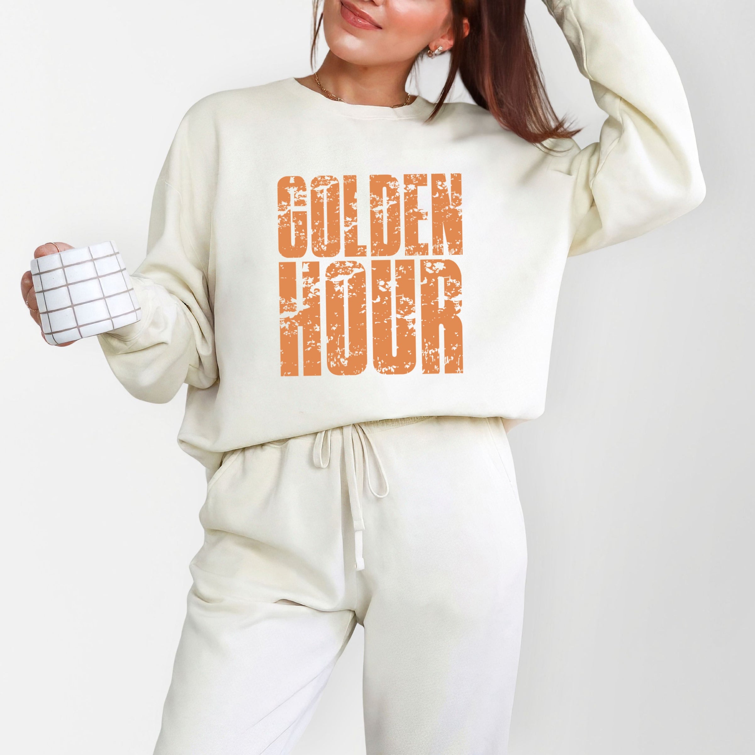 Golden Hour Block Distressed - Women's Lightweight Garment Dyed Sweatshirt