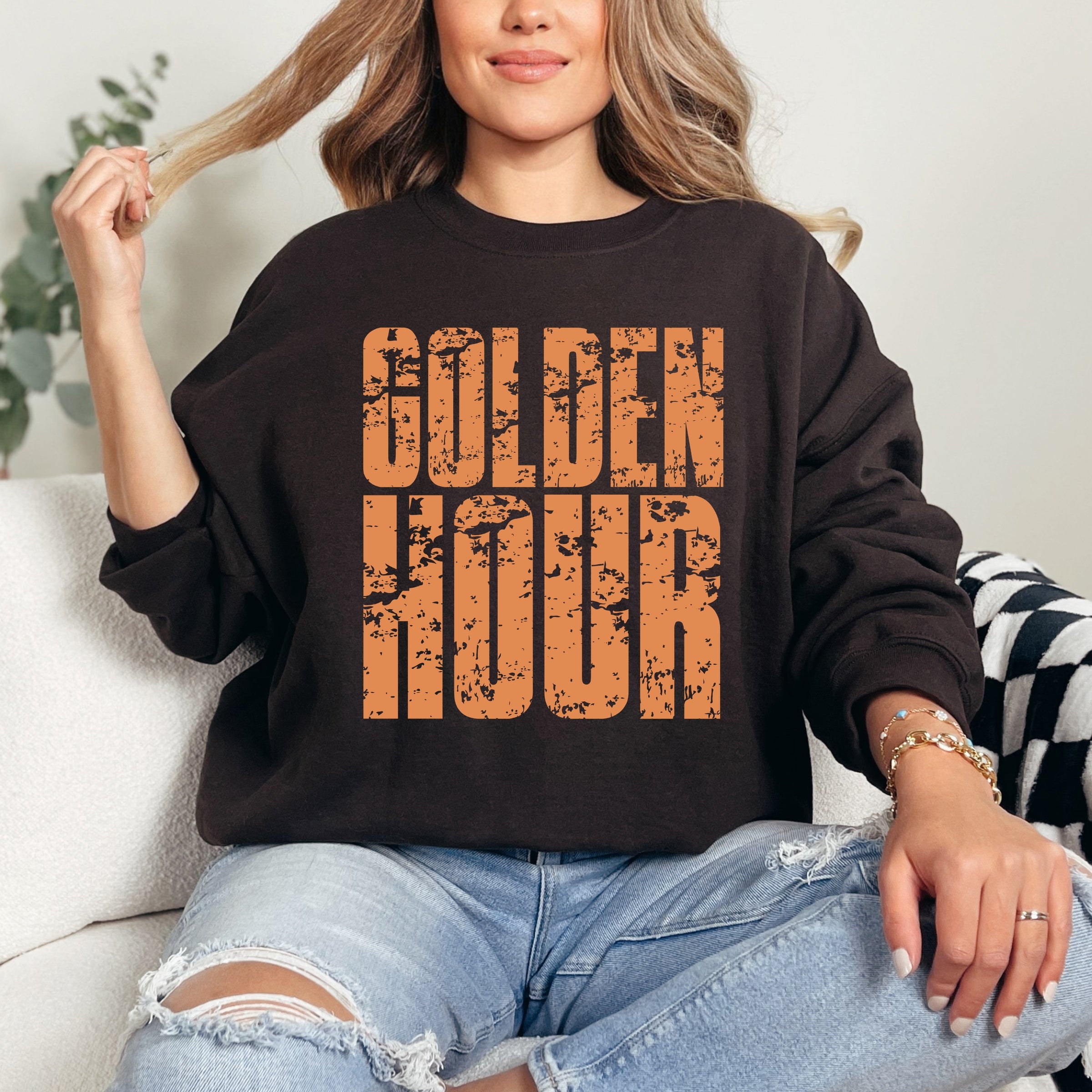 Golden Hour Block Distressed - Women's Graphic Sweatshirt