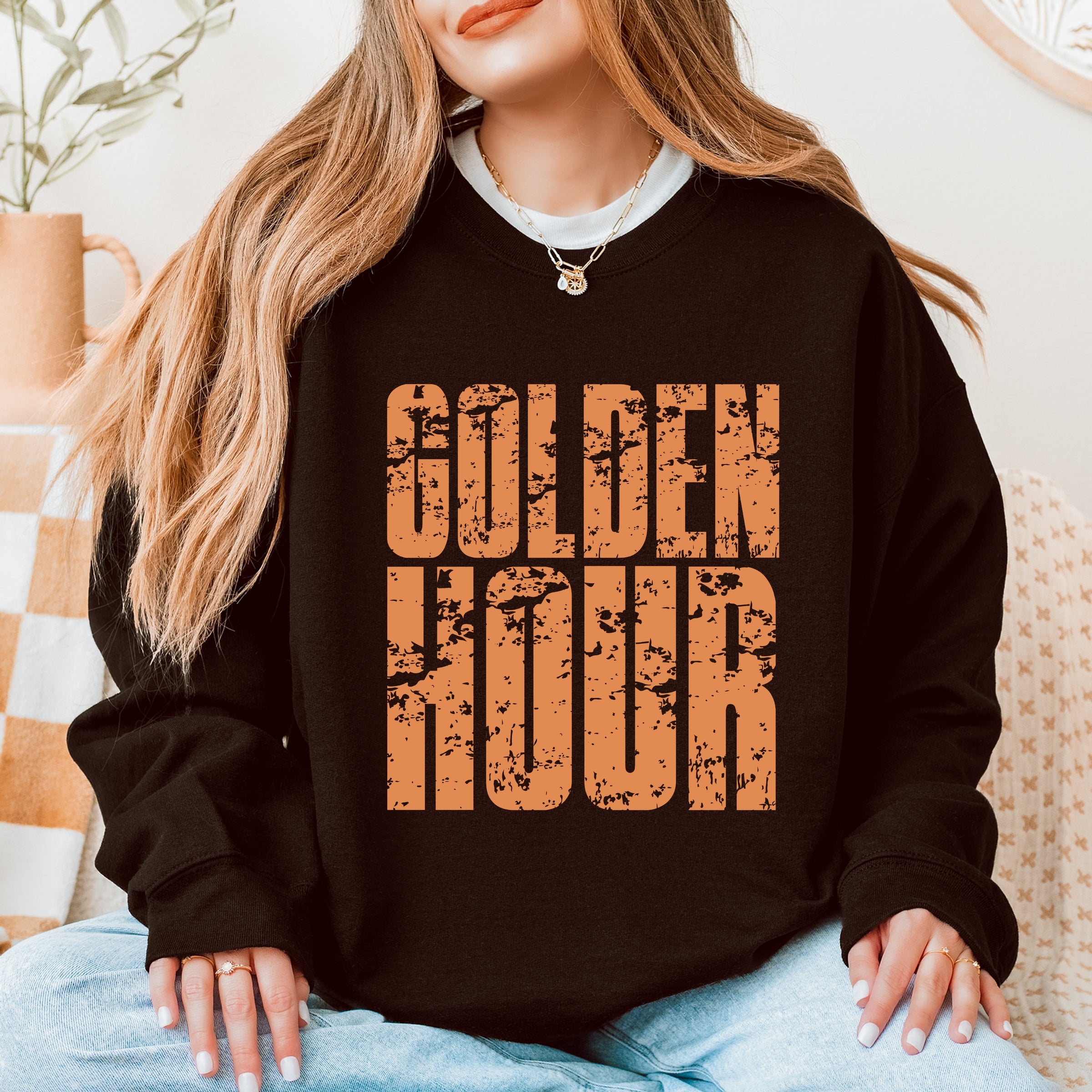 Golden Hour Block Distressed - Women's Graphic Sweatshirt