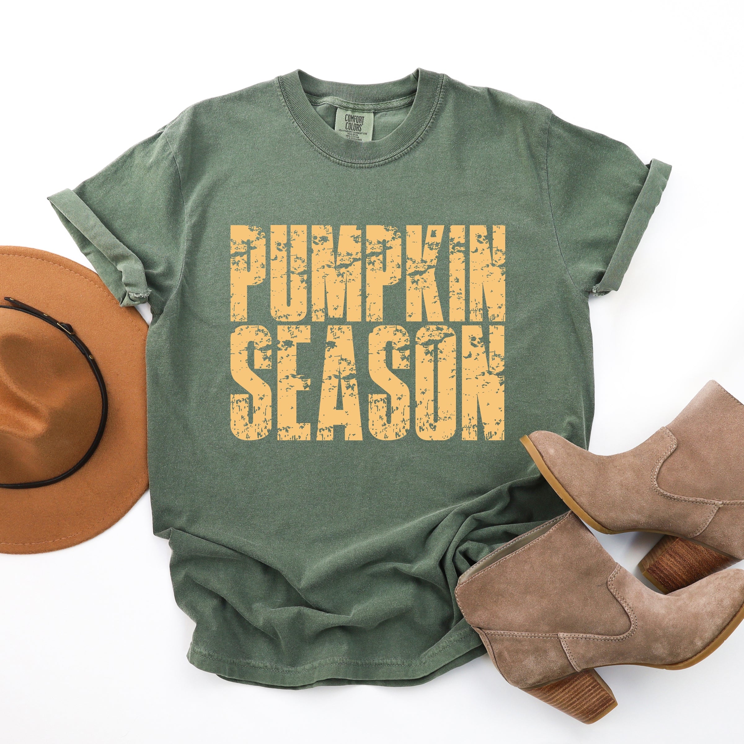 Pumpkin Season Block Distressed - Women's Garment Dyed Graphic T-Shirt
