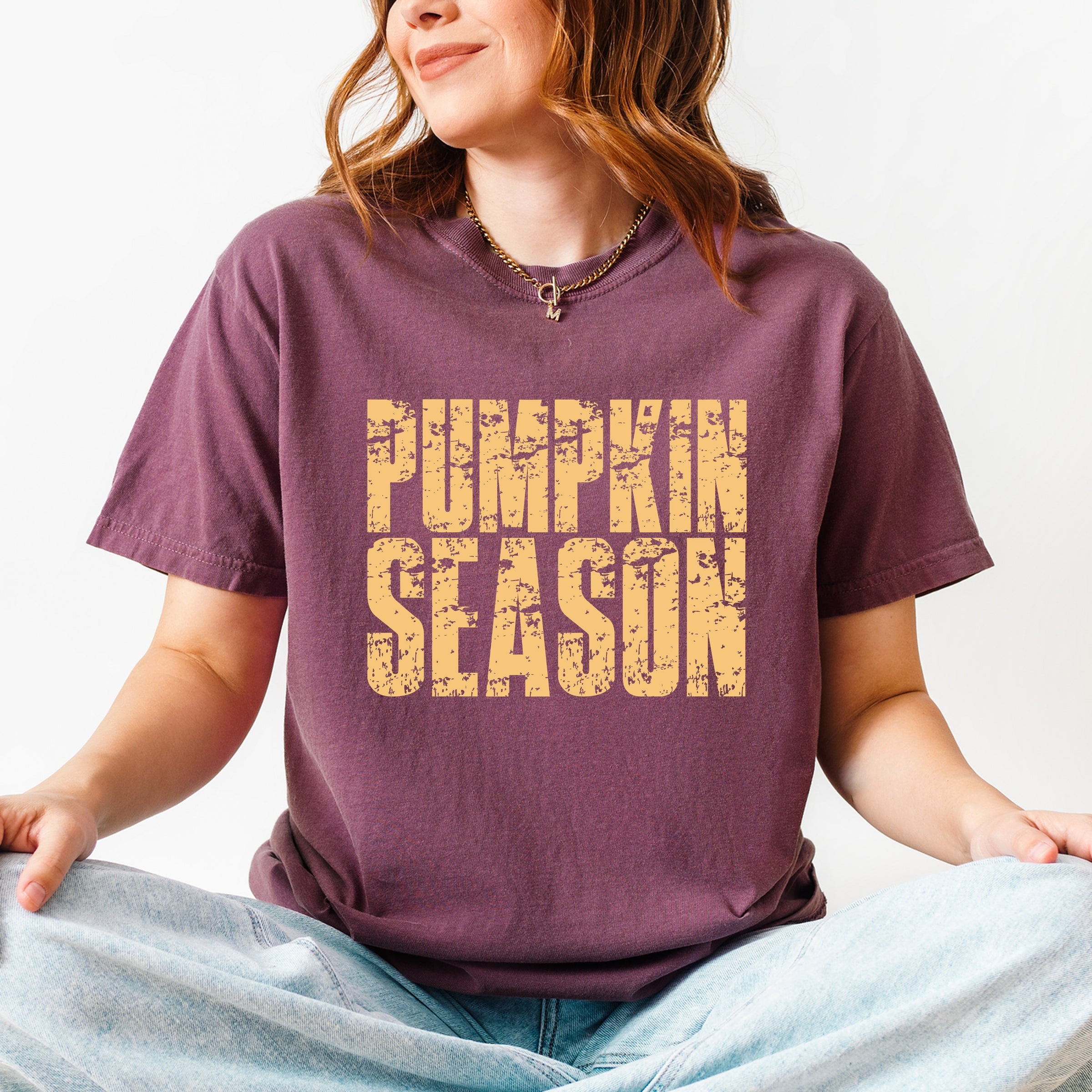Pumpkin Season Block Distressed - Women's Garment Dyed Graphic T-Shirt