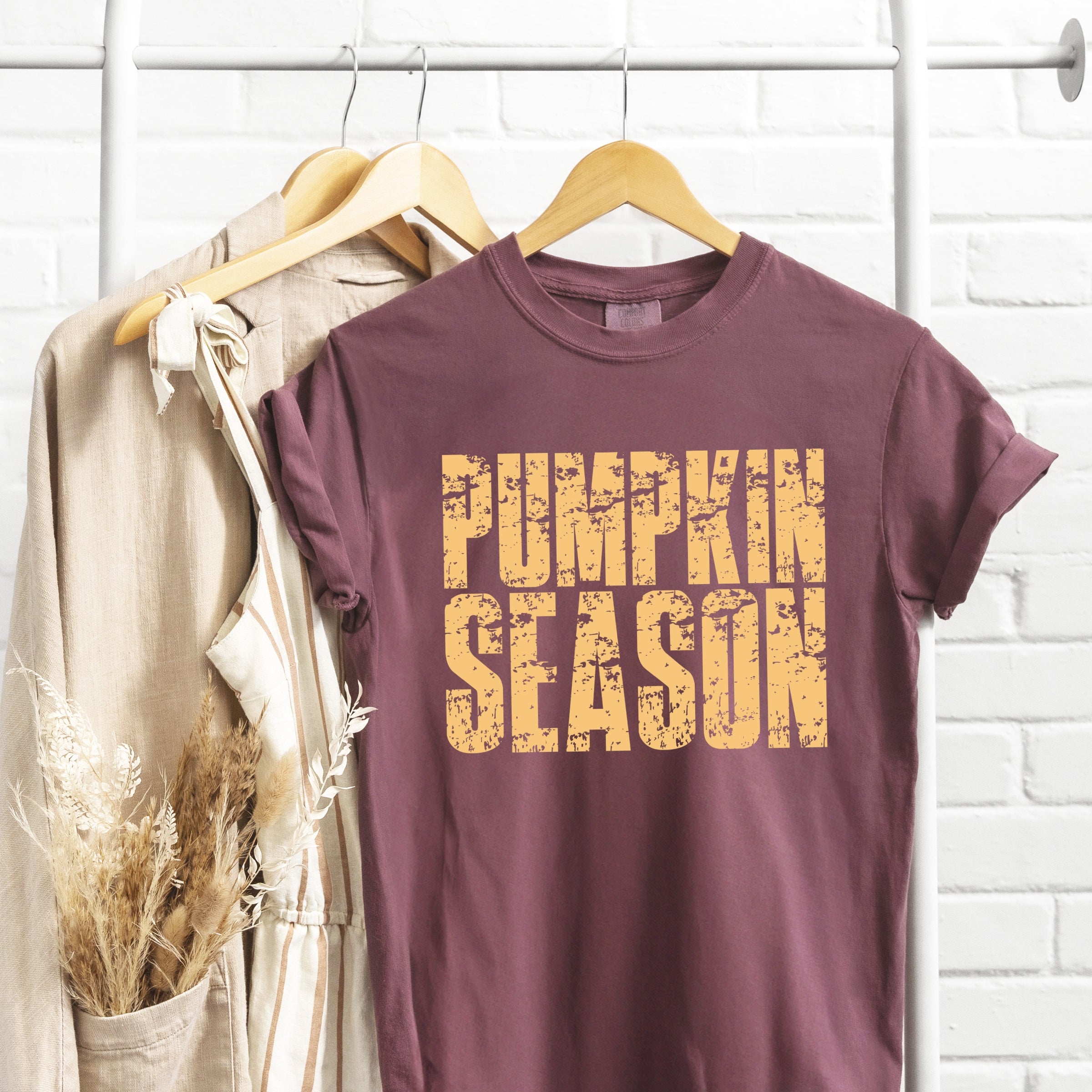Pumpkin Season Block Distressed - Women's Garment Dyed Graphic T-Shirt