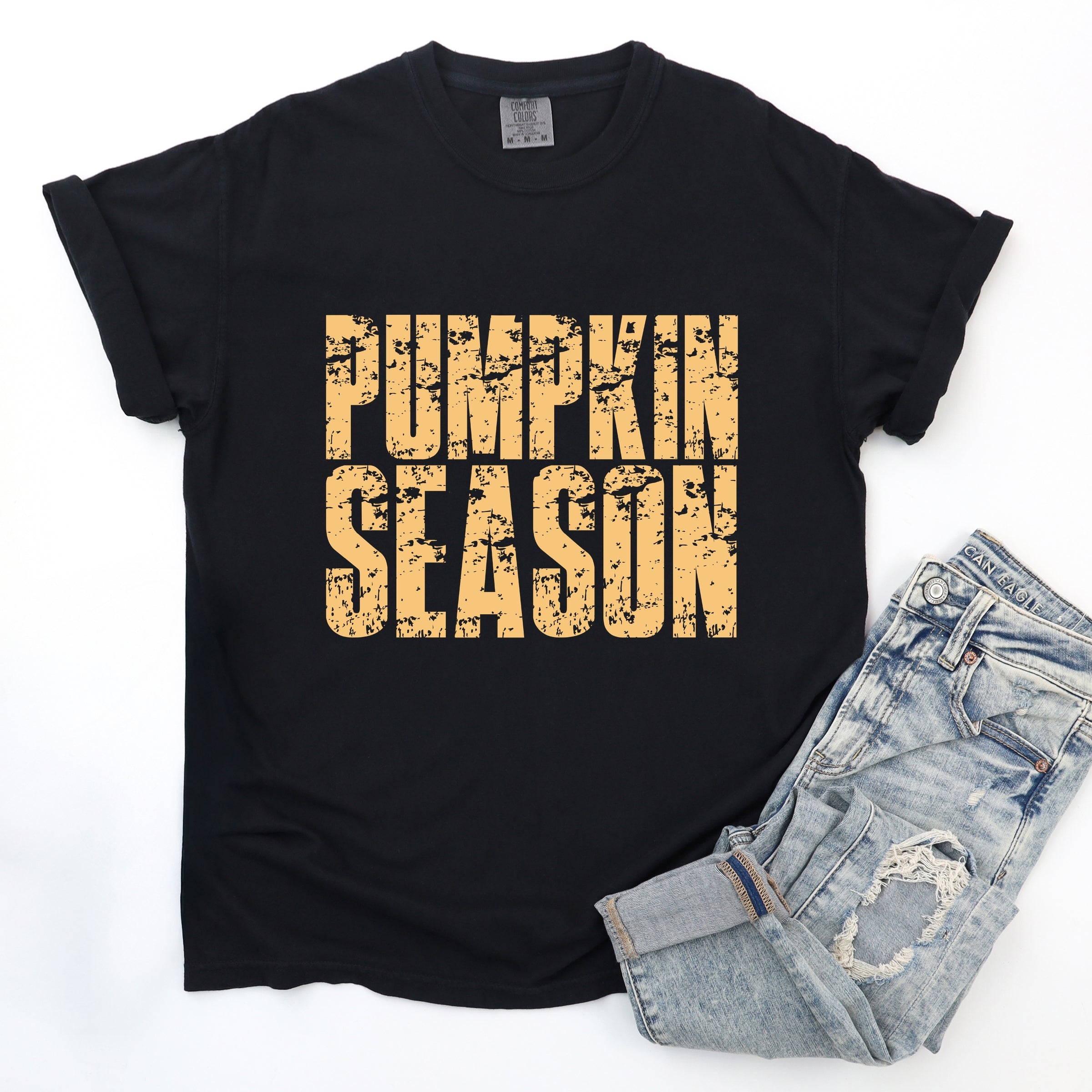 Pumpkin Season Block Distressed - Women's Garment Dyed Graphic T-Shirt