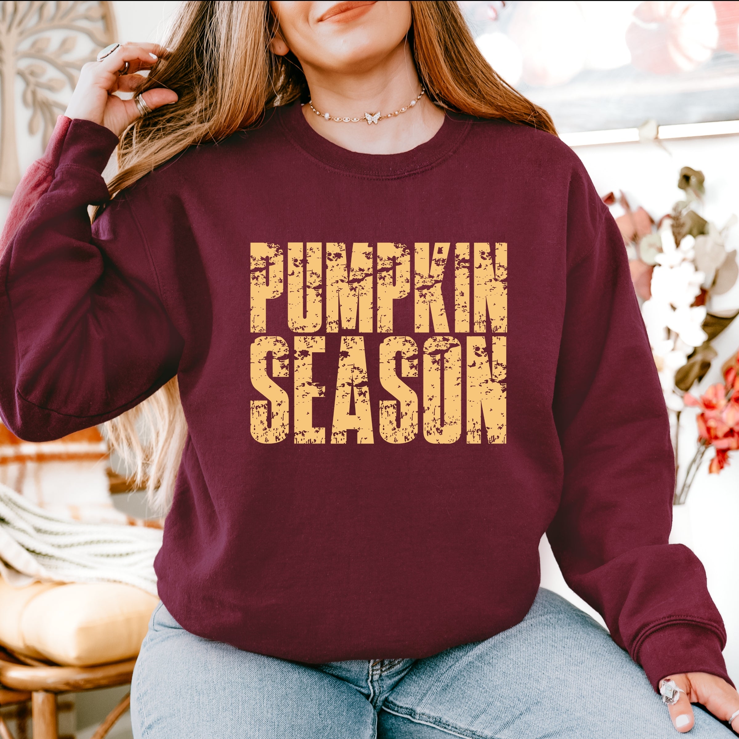 Pumpkin Season Block Distressed - Women's Graphic Sweatshirt