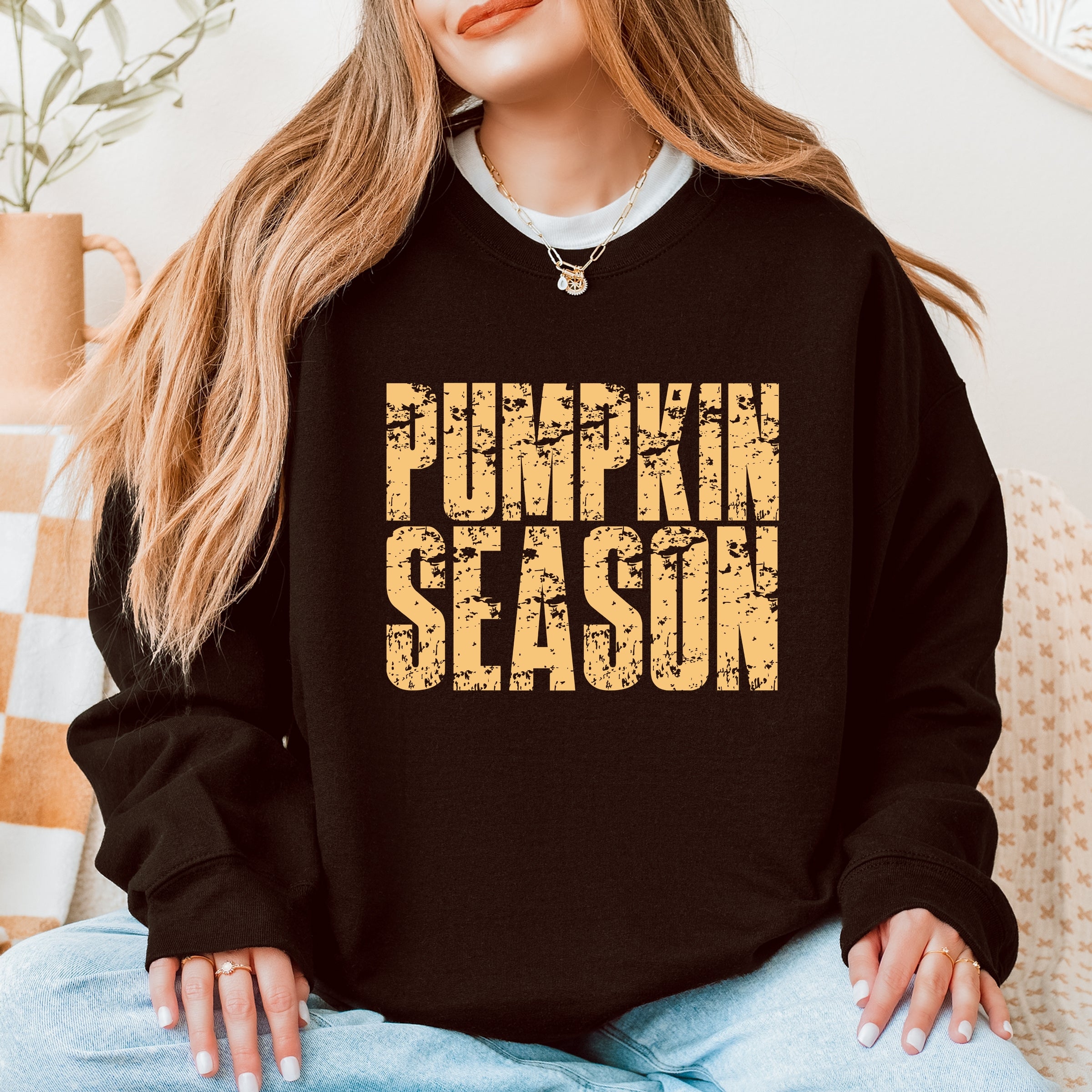Pumpkin Season Block Distressed - Women's Graphic Sweatshirt