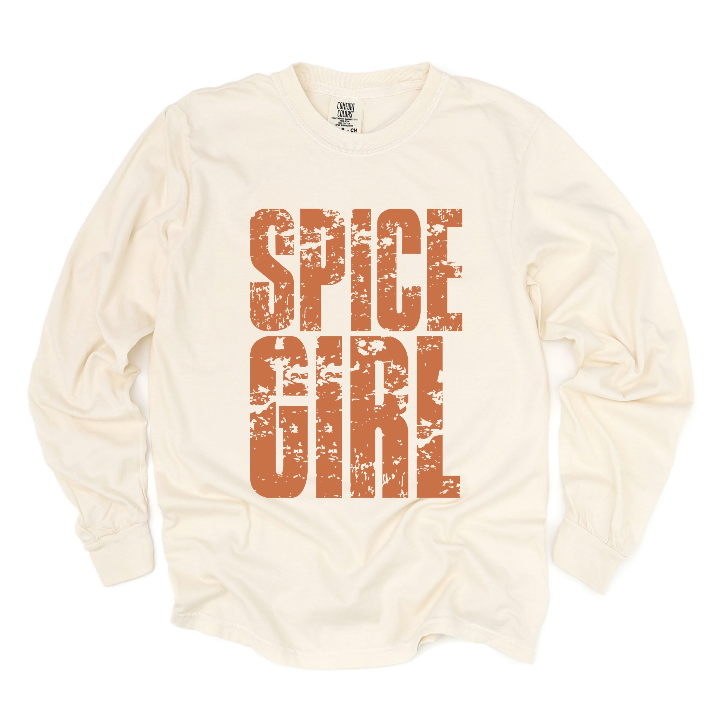 Spice Girl Block Distressed - Women's Garment Dyed Long Sleeve Graphic T-Shirt