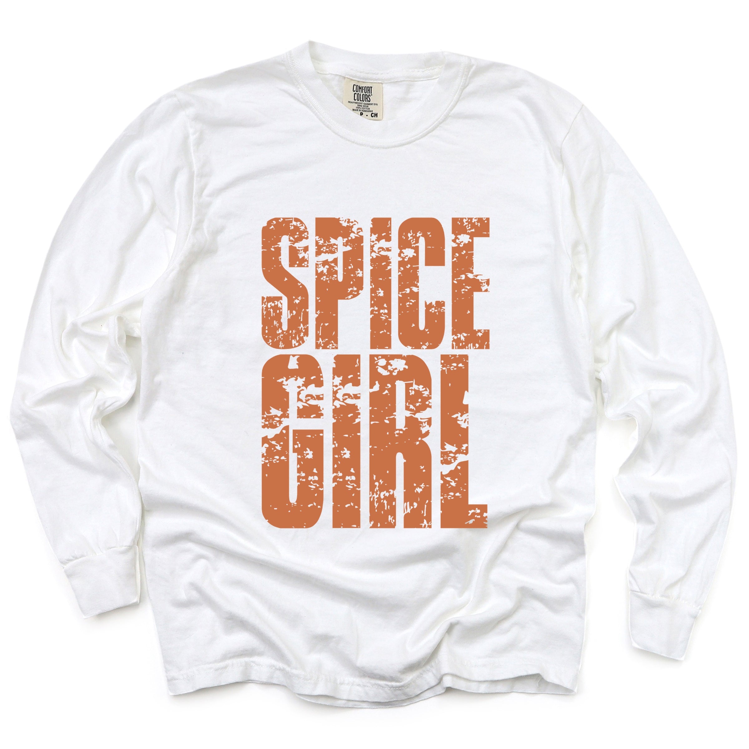 Spice Girl Block Distressed - Women's Garment Dyed Long Sleeve Graphic T-Shirt
