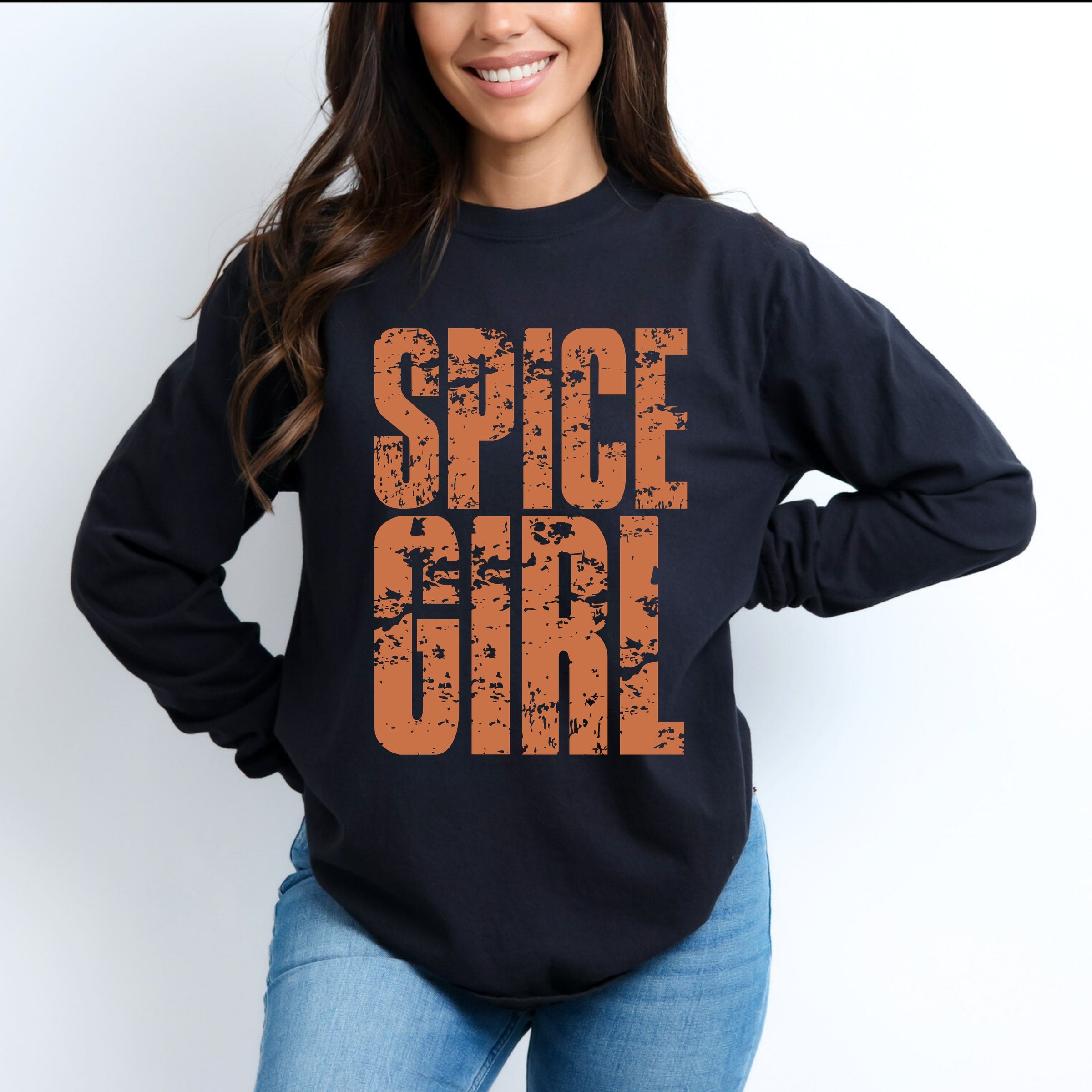 Spice Girl Block Distressed - Women's Garment Dyed Long Sleeve Graphic T-Shirt