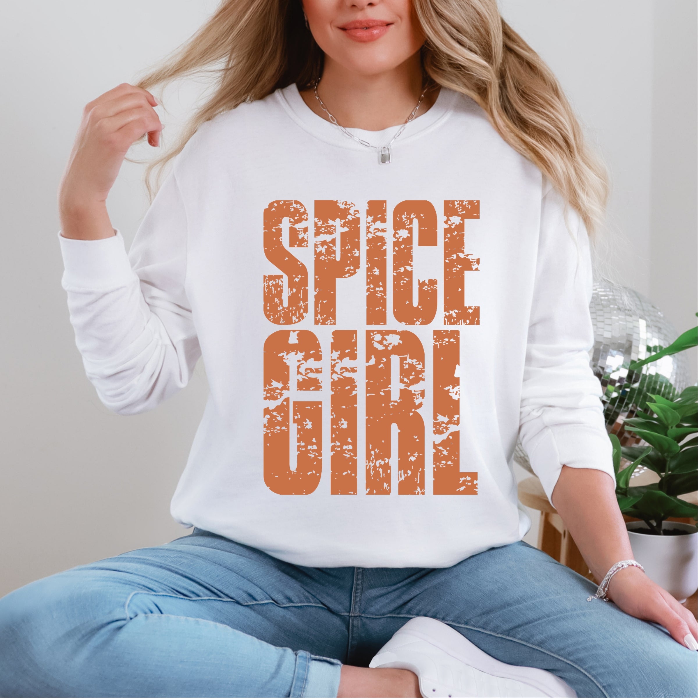 Spice Girl Block Distressed - Women's Garment Dyed Long Sleeve Graphic T-Shirt