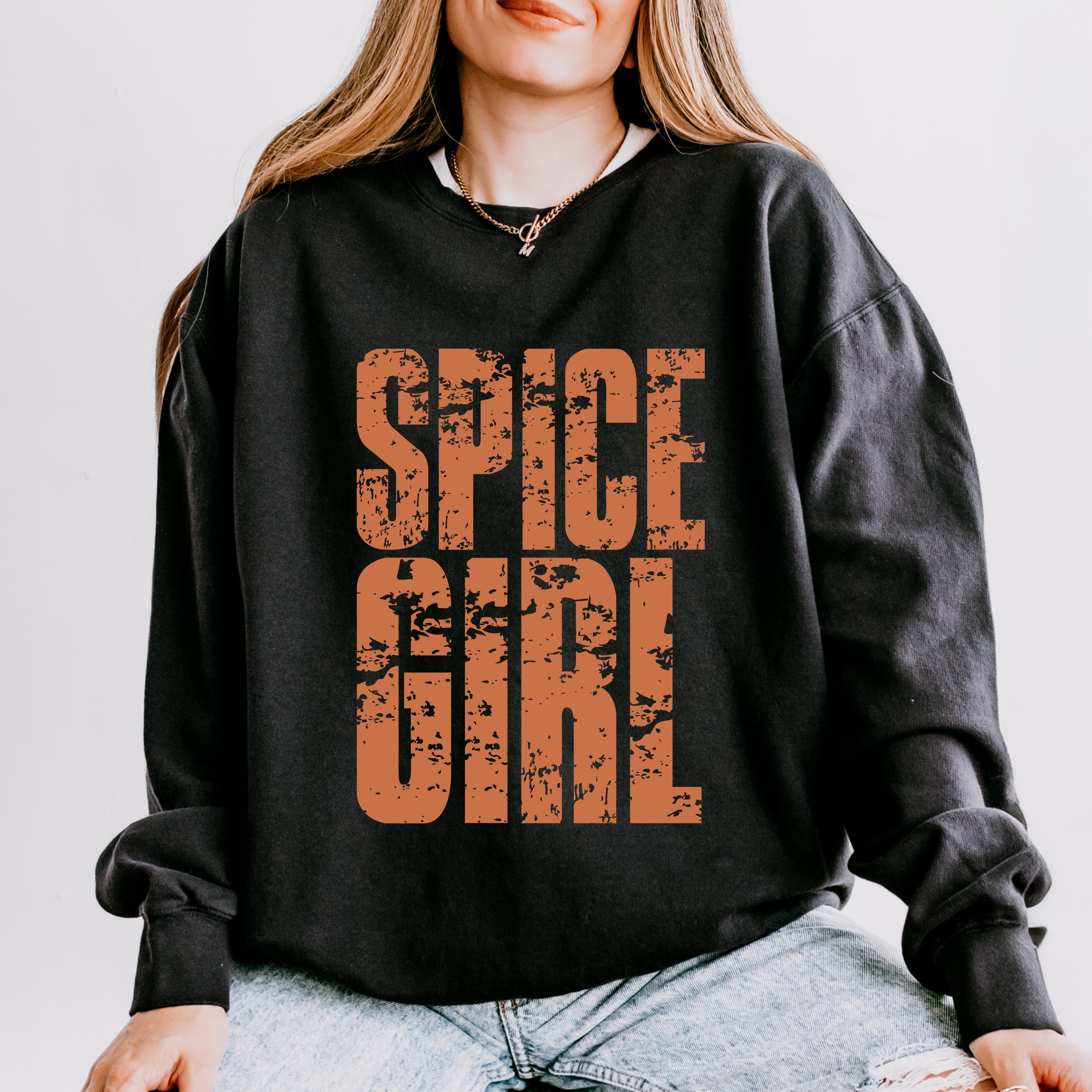 Spice Girl Block Distressed - Women's Lightweight Garment Dyed Sweatshirt