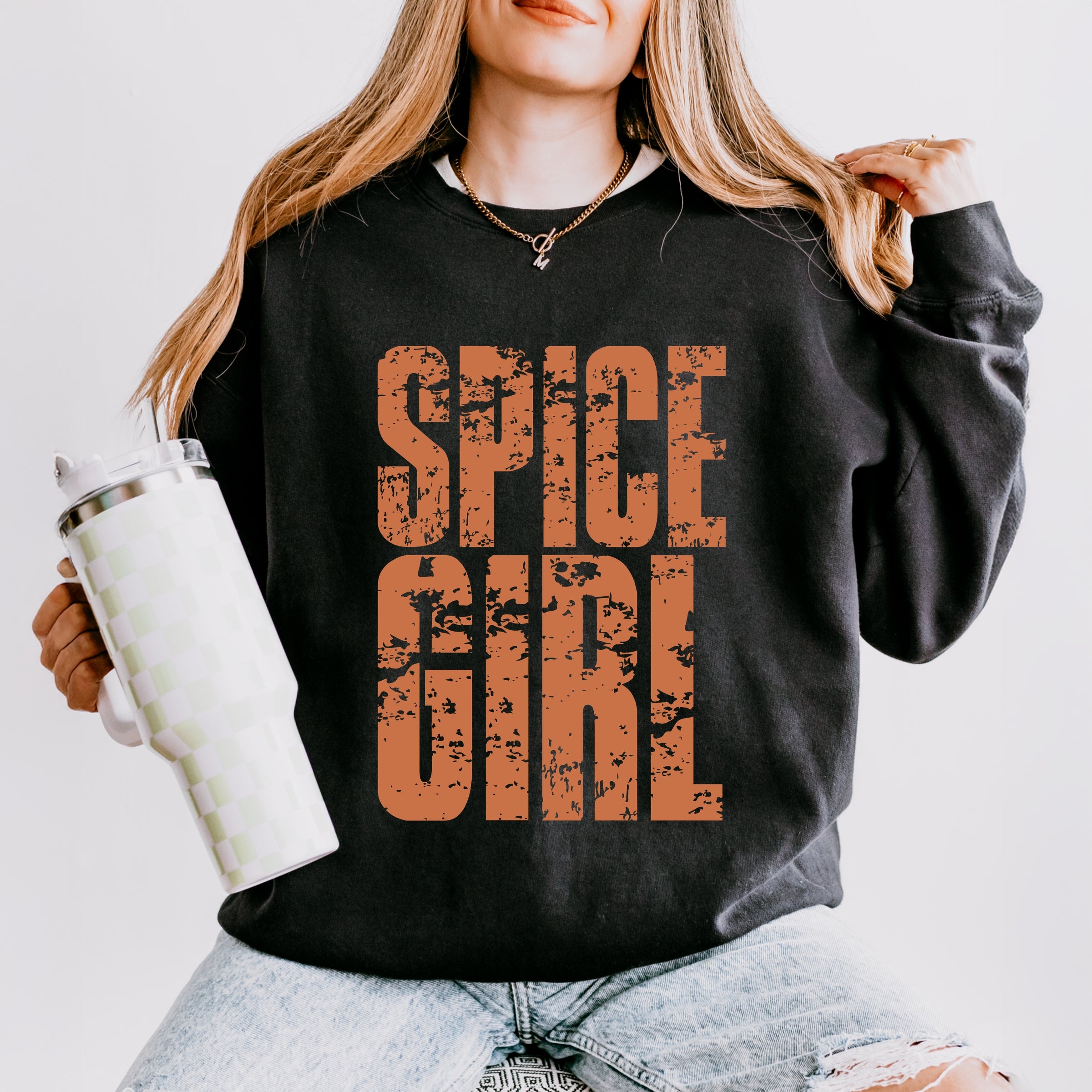 Spice Girl Block Distressed - Women's Lightweight Garment Dyed Sweatshirt