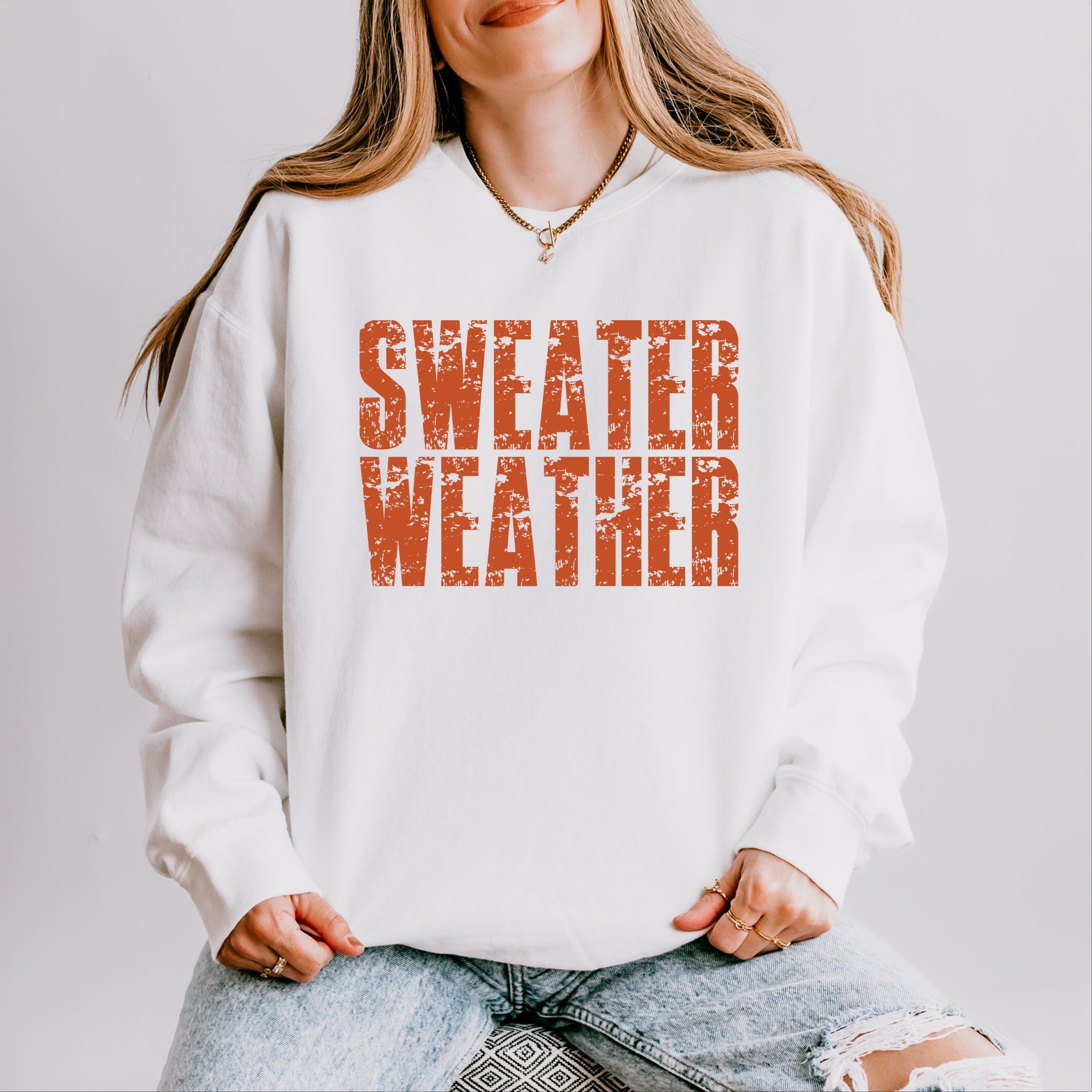 Sweater Weather Block Distressed - Women's Lightweight Garment Dyed Sweatshirt