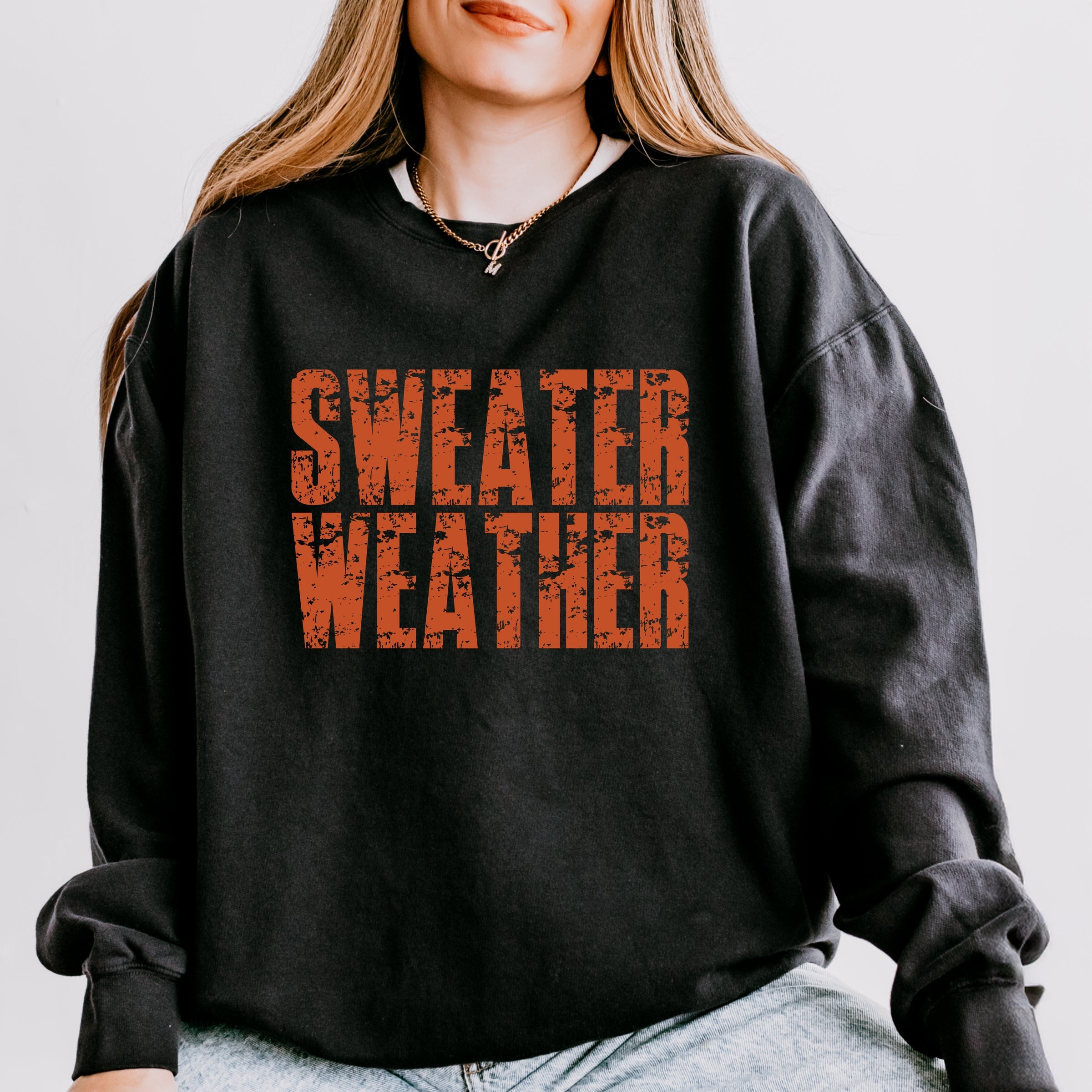 Sweater Weather Block Distressed - Women's Lightweight Garment Dyed Sweatshirt