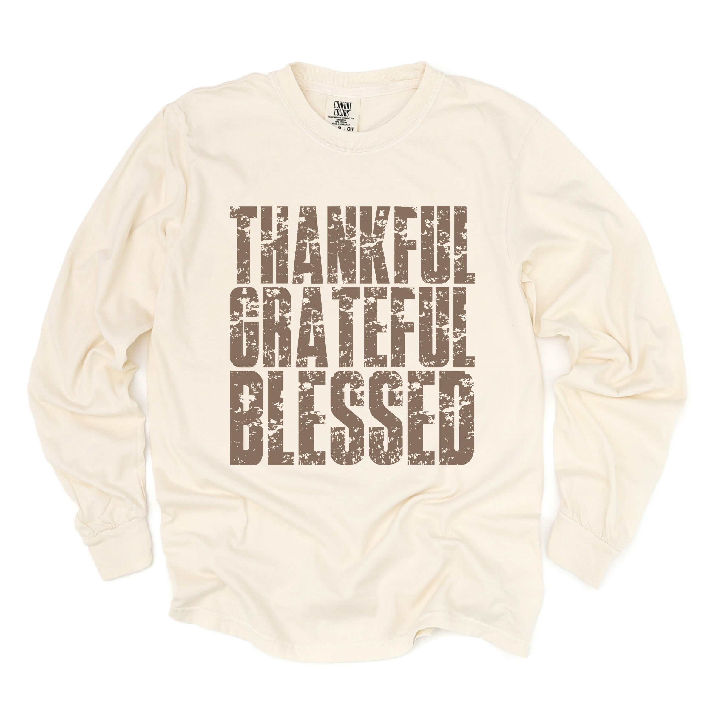 Thankful Grateful Blessed Block Distressed - Women's Garment Dyed Long Sleeve Graphic T-Shirt