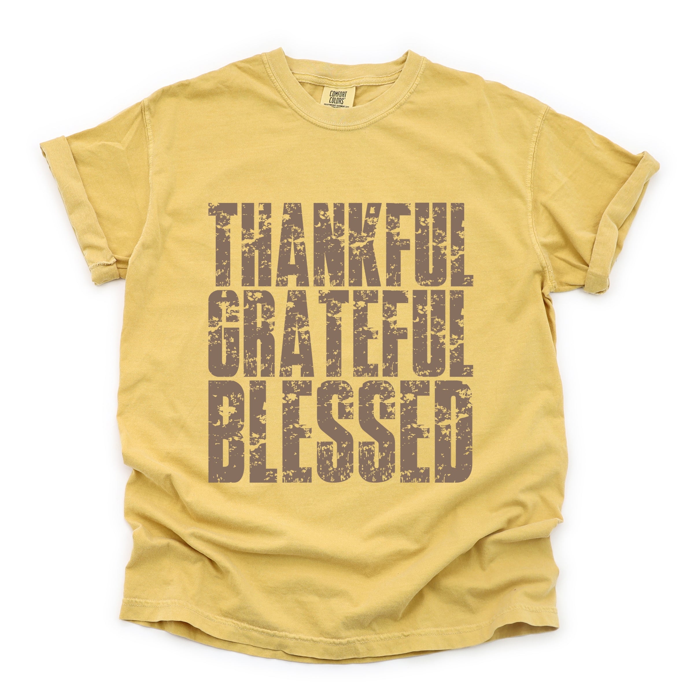 Thankful Grateful Blessed Block Distressed - Women's Garment Dyed Graphic T-Shirt