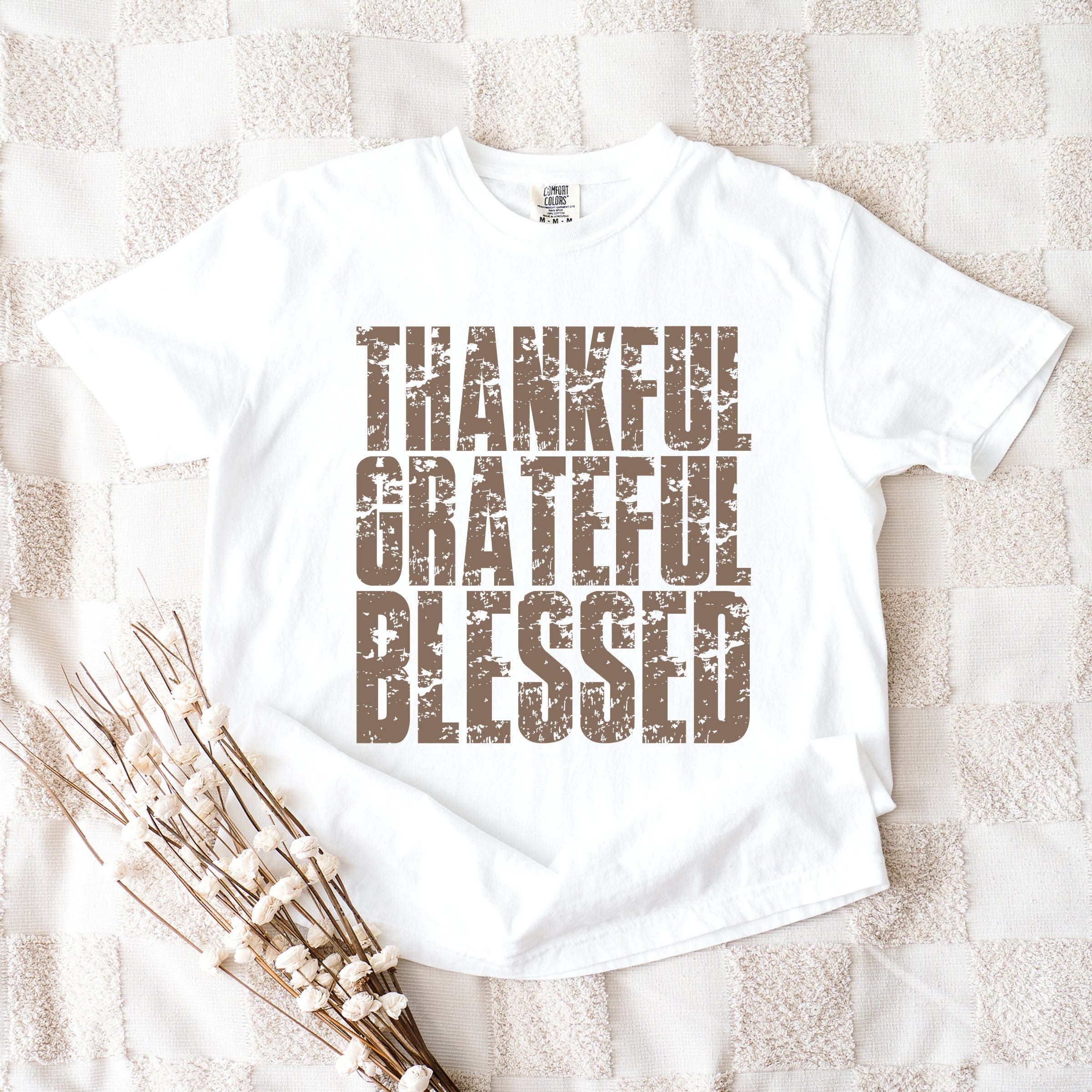 Thankful Grateful Blessed Block Distressed - Women's Garment Dyed Graphic T-Shirt