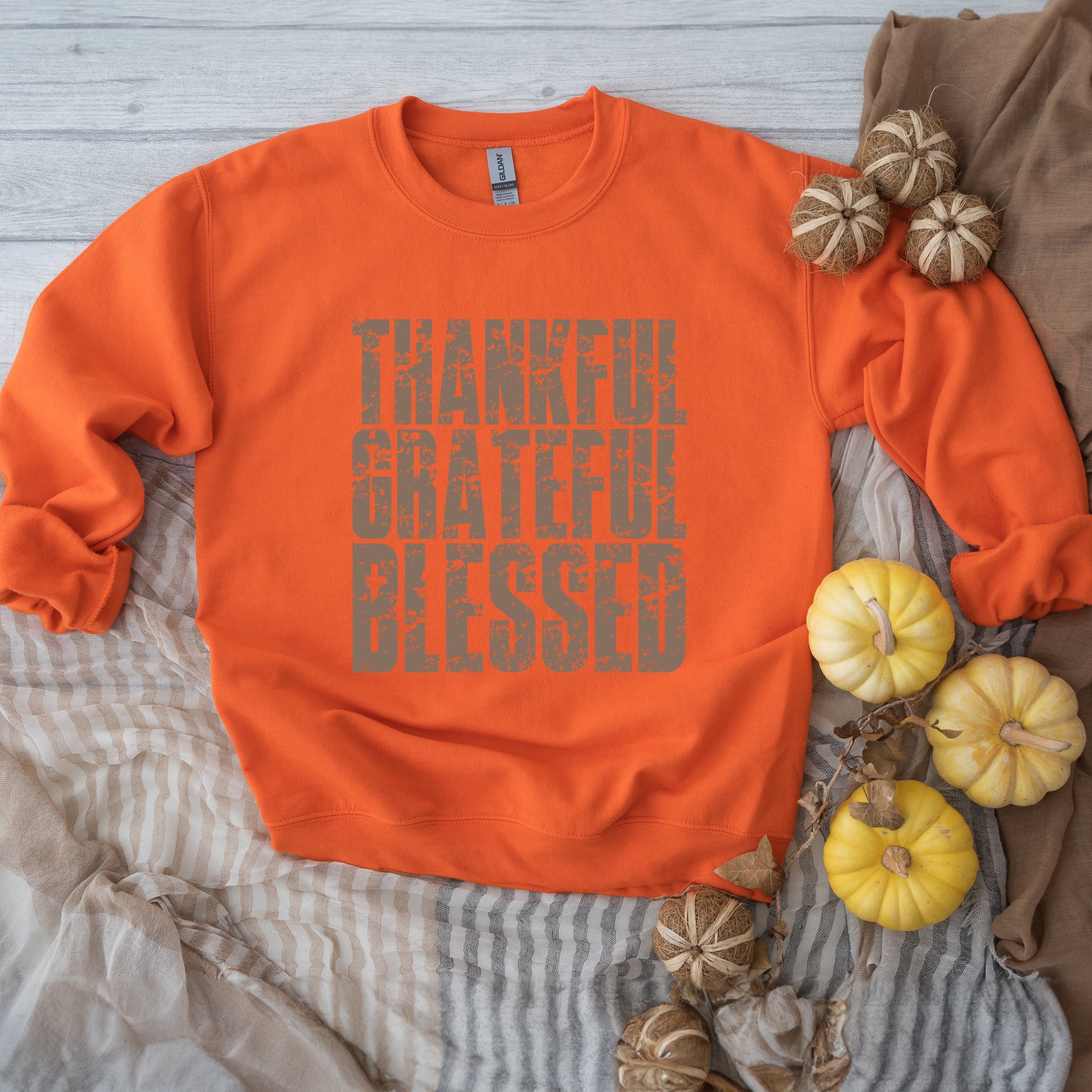 Thankful Grateful Blessed Block Distressed - Women's Graphic Sweatshirt