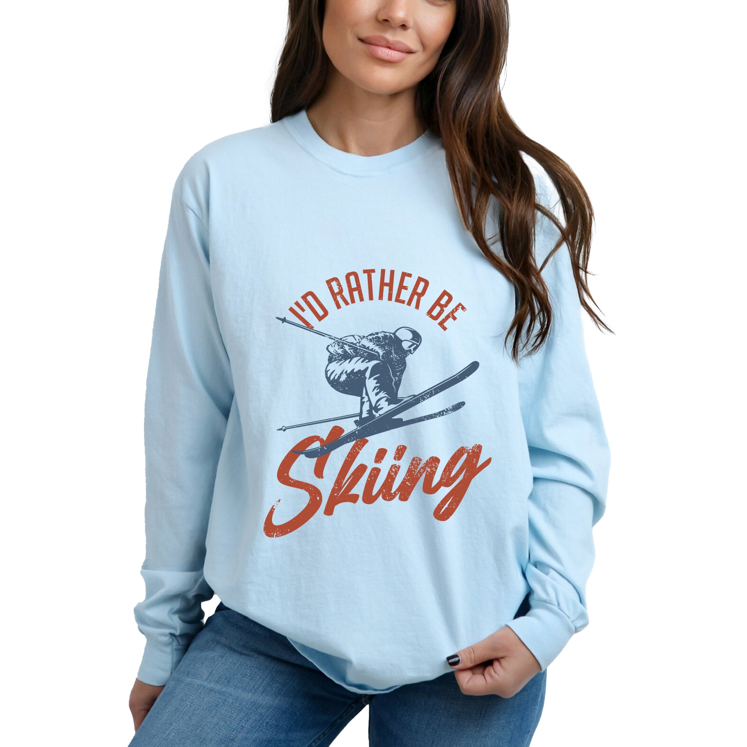 I'd Rather Be Skiing - Women's Garment Dyed Long Sleeve Graphic T-Shirt