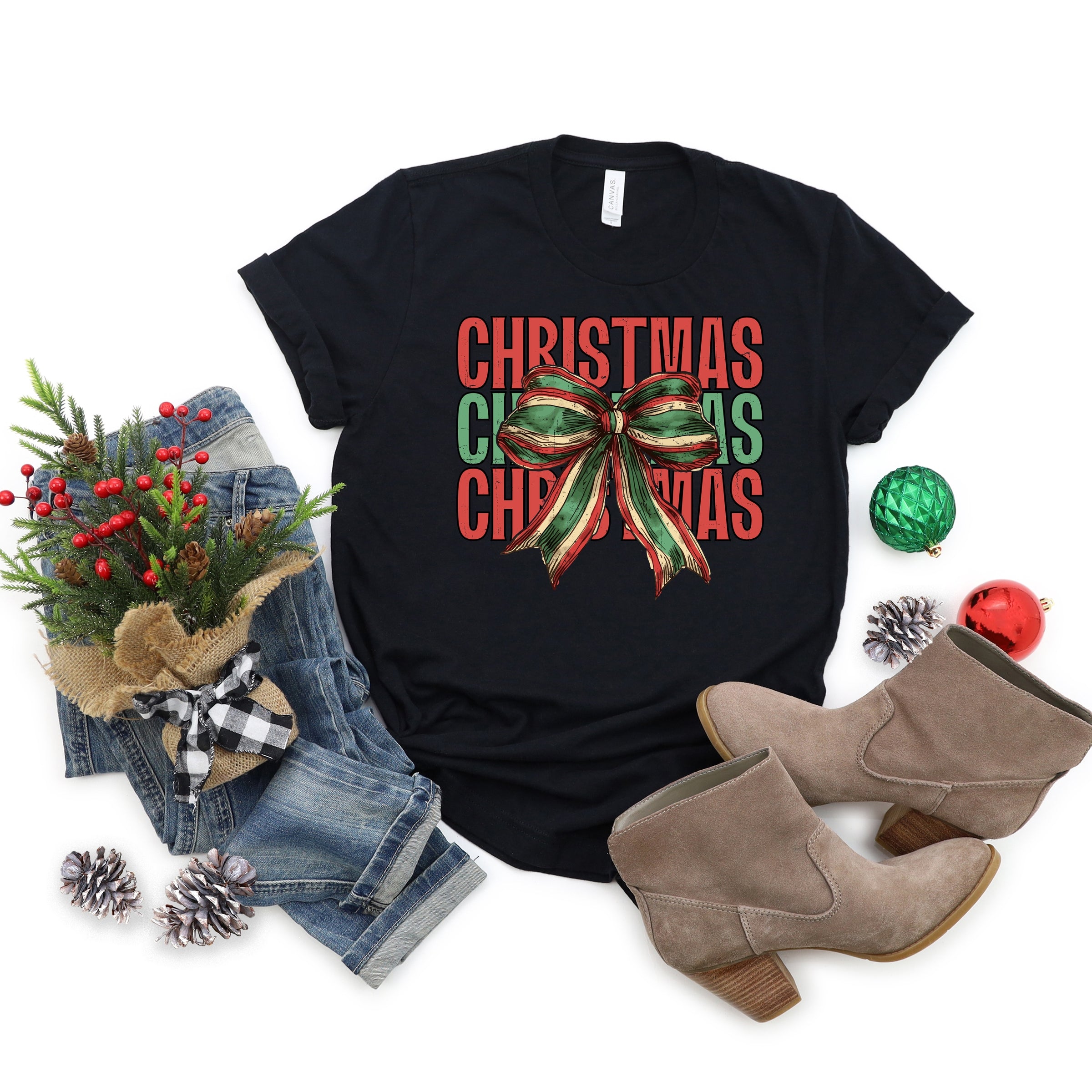 Coquette Christmas Stacked - Women's Short Sleeve Graphic T-Shirt