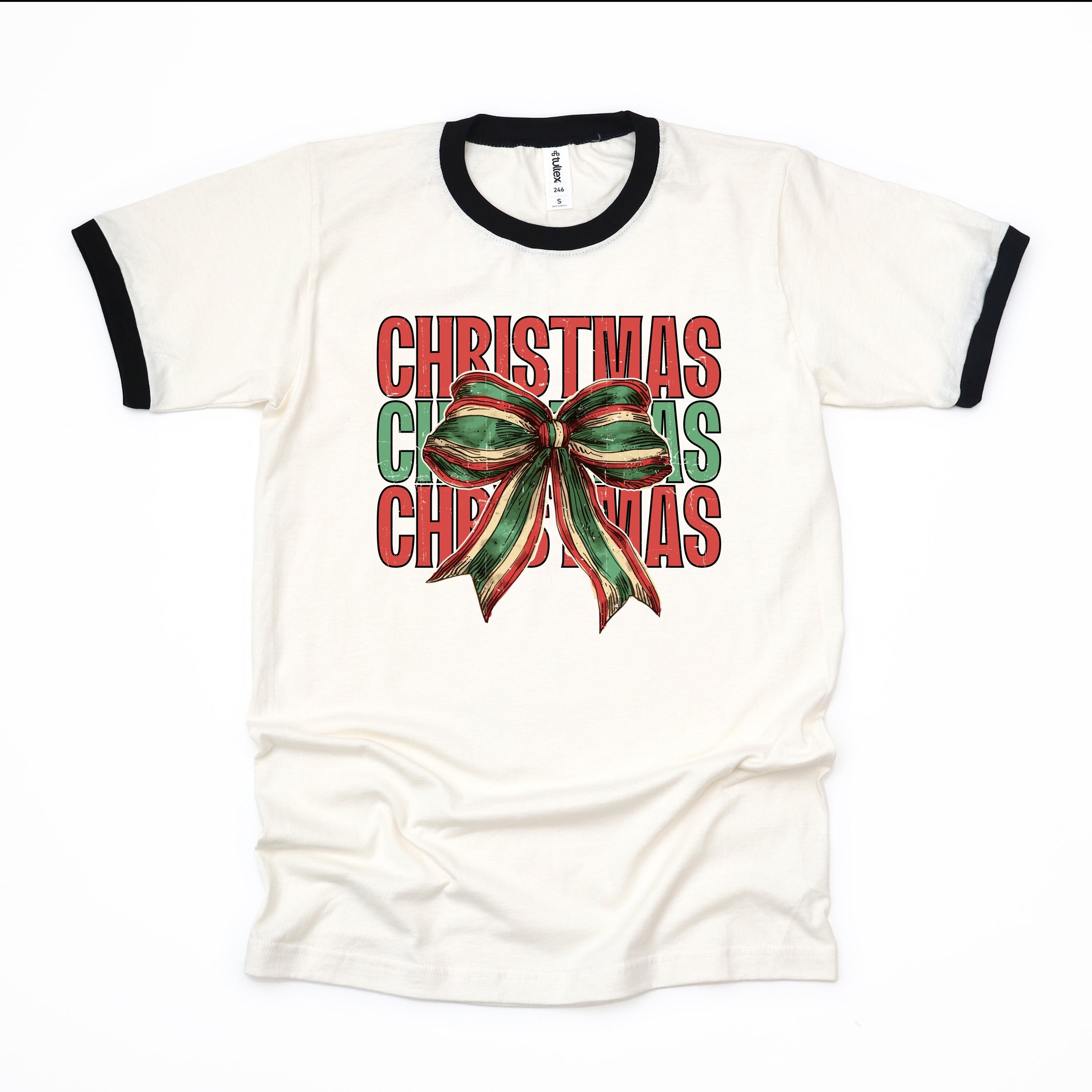 Coquette Christmas Stacked - Women's Ringer Graphic T-Shirt