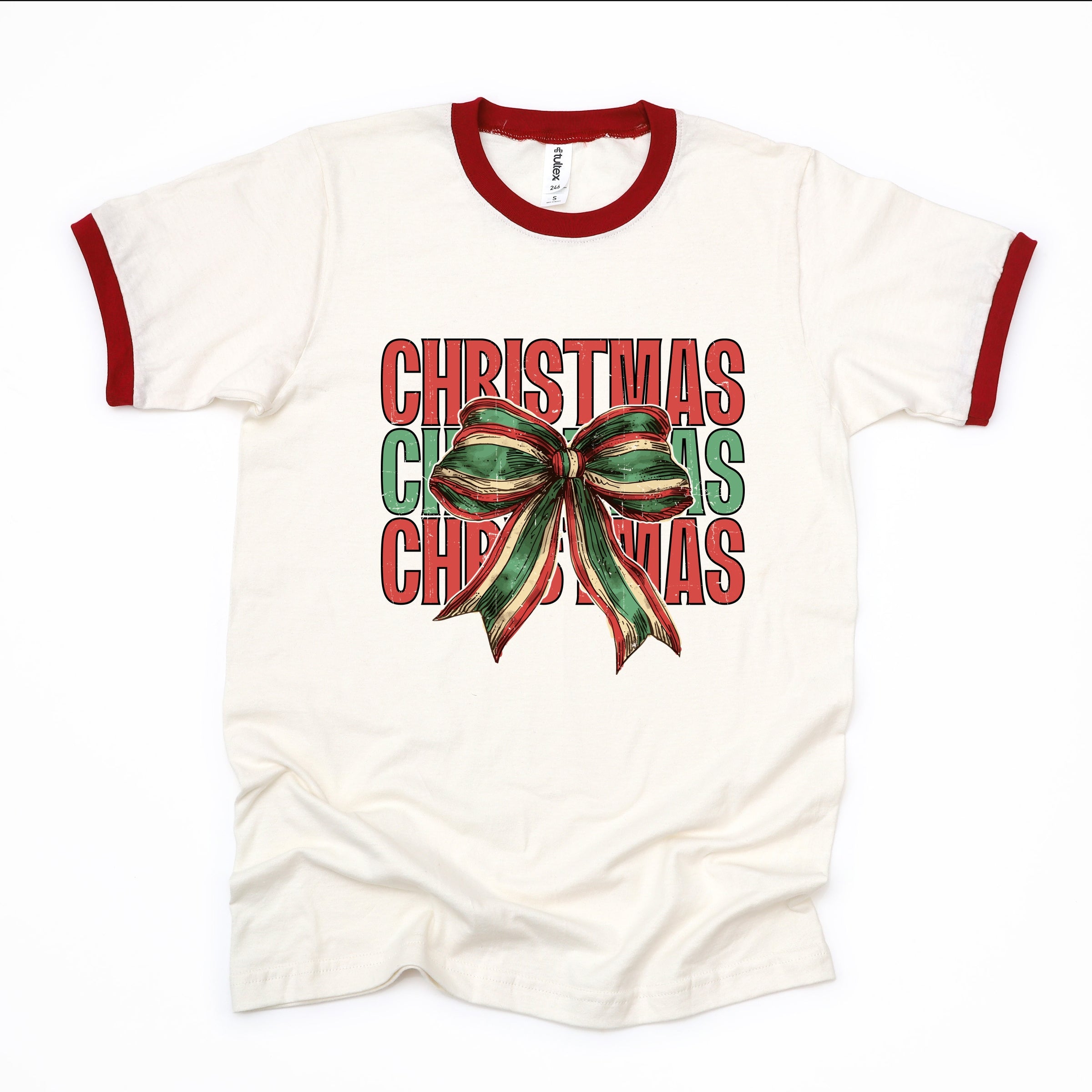 Coquette Christmas Stacked - Women's Ringer Graphic T-Shirt