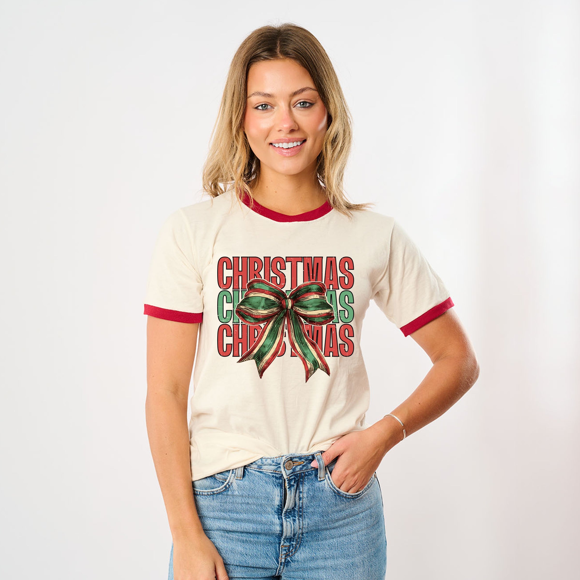 Coquette Christmas Stacked - Women's Ringer Graphic T-Shirt