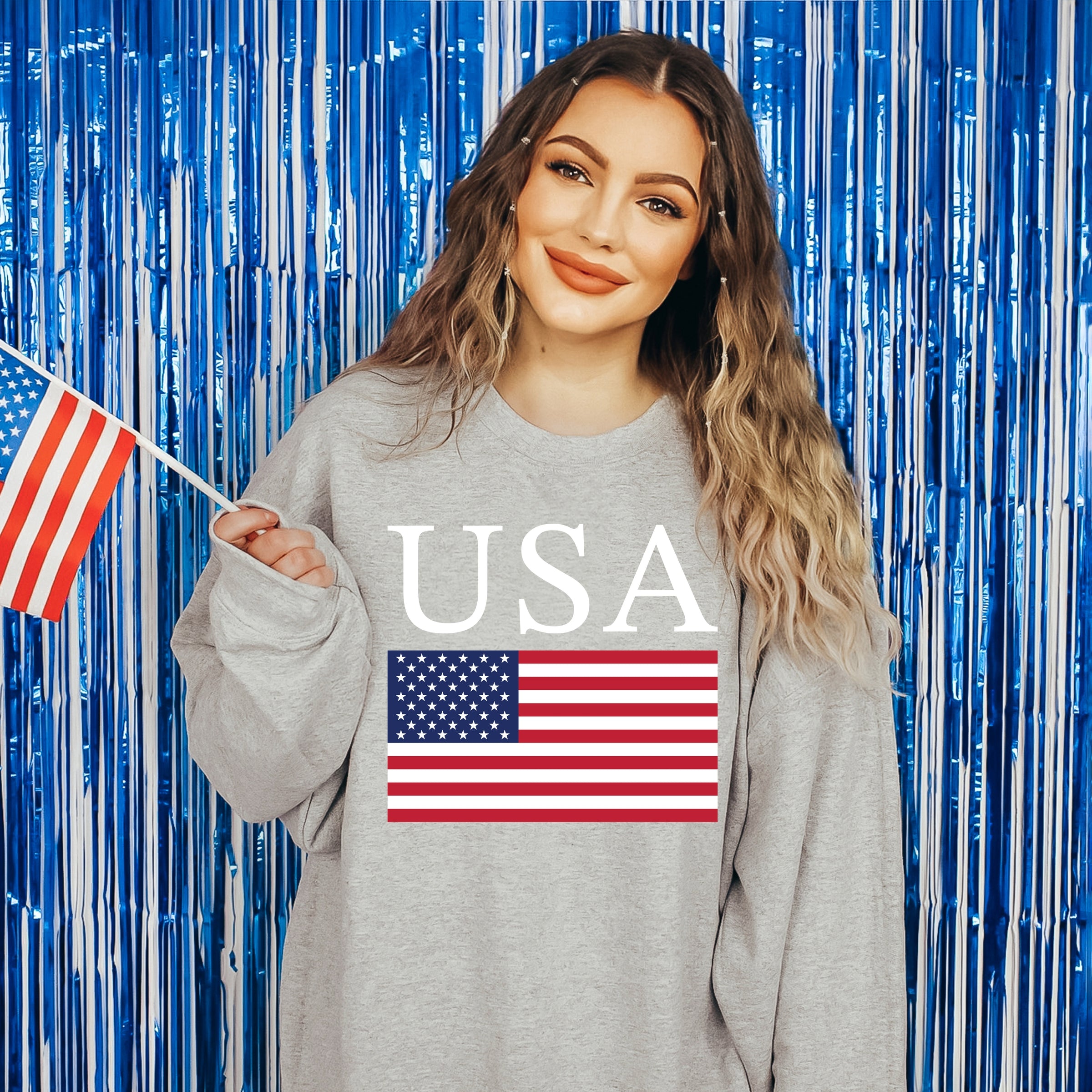 USA Flag Solid -  Women's Graphic Sweatshirt