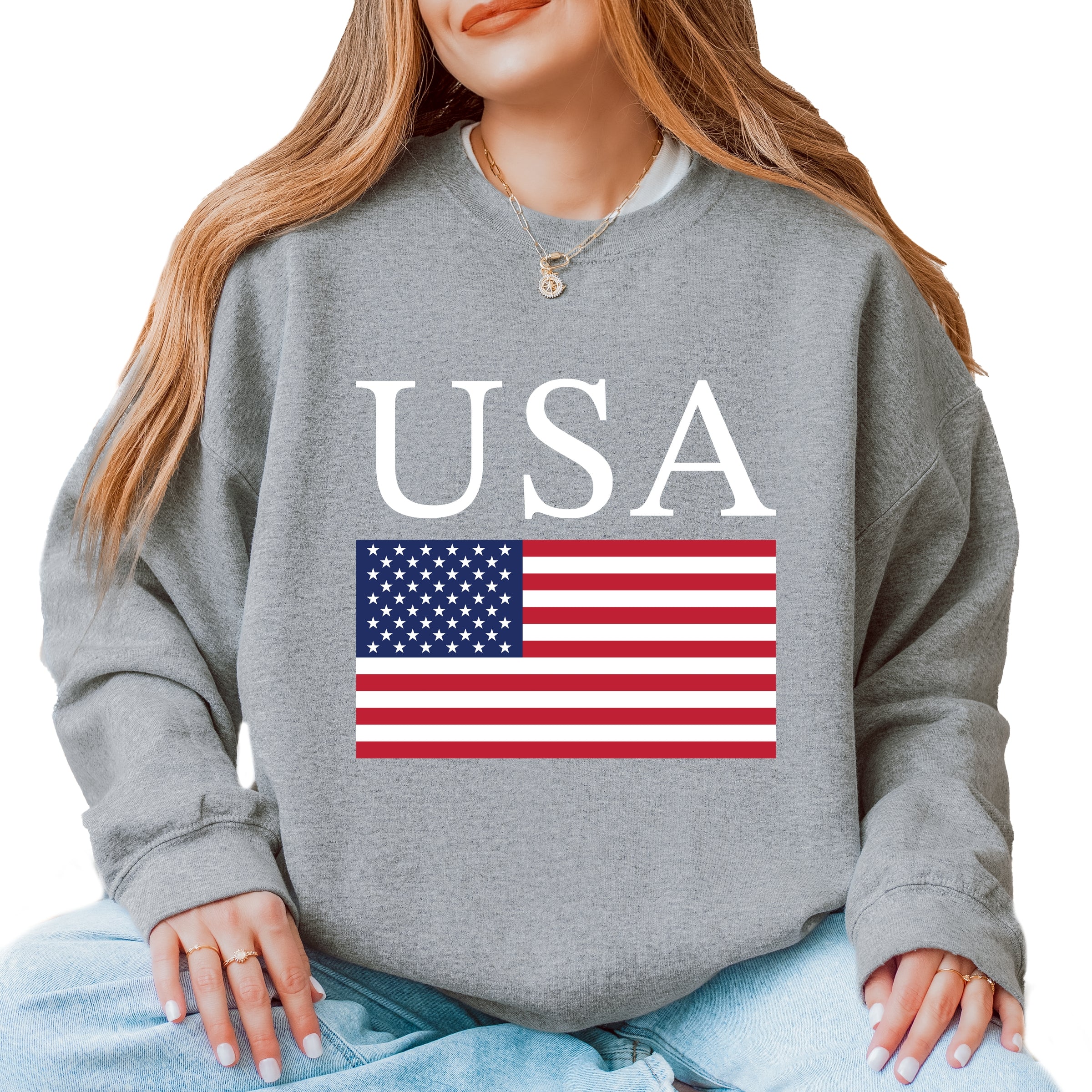 USA Flag Solid - Women's Graphic Sweatshirt