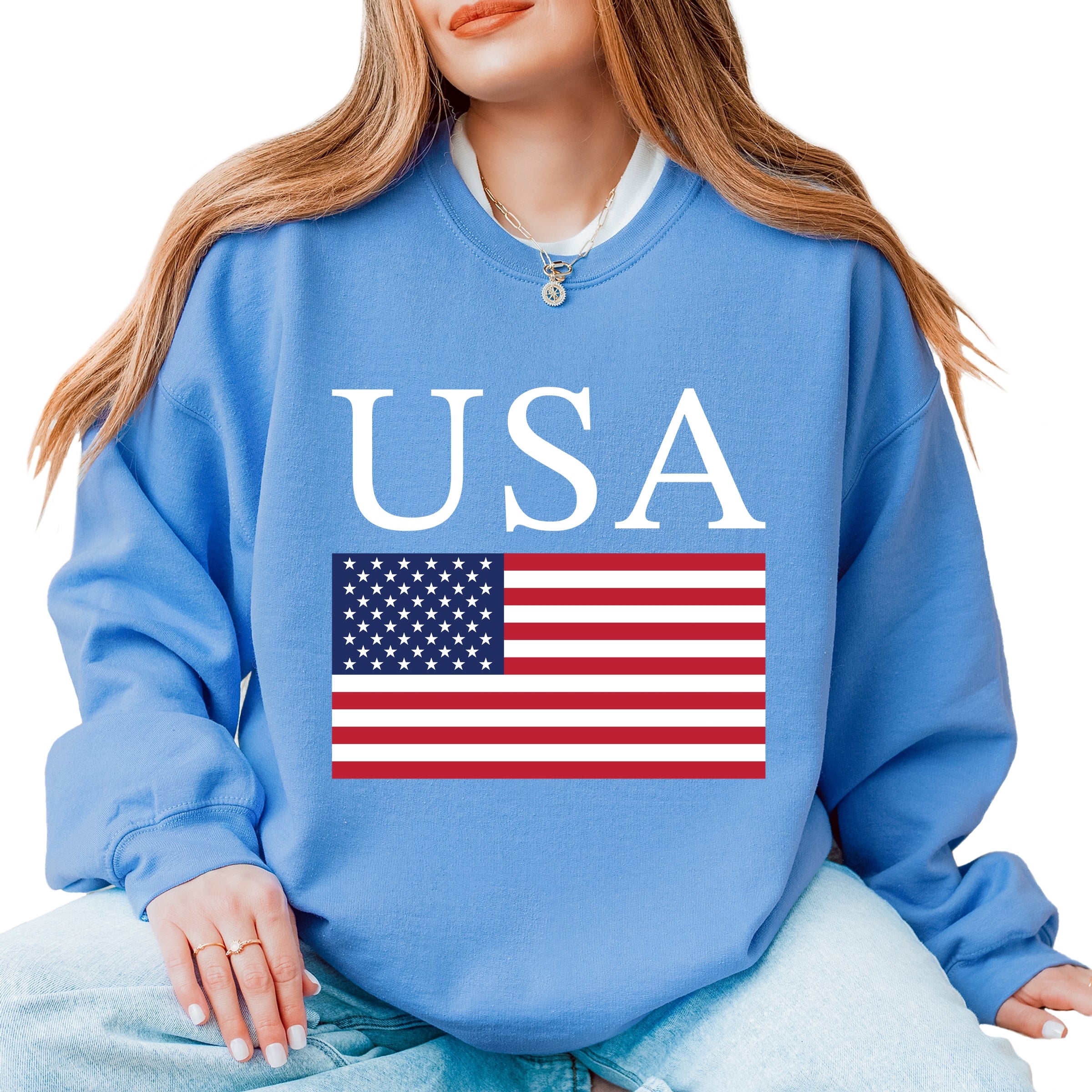 USA Flag Solid -  Women's Graphic Sweatshirt