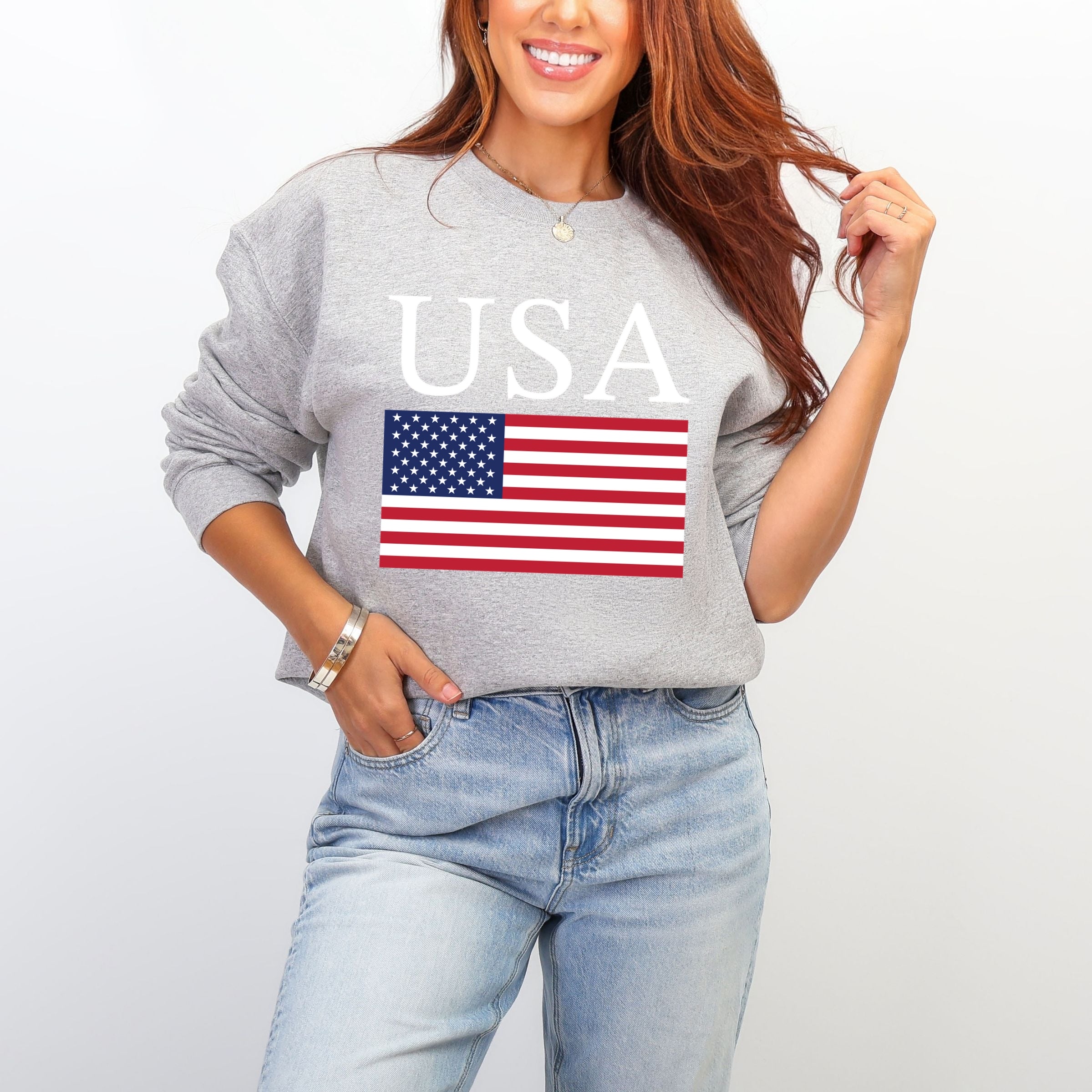 USA Flag Solid -  Women's Graphic Sweatshirt