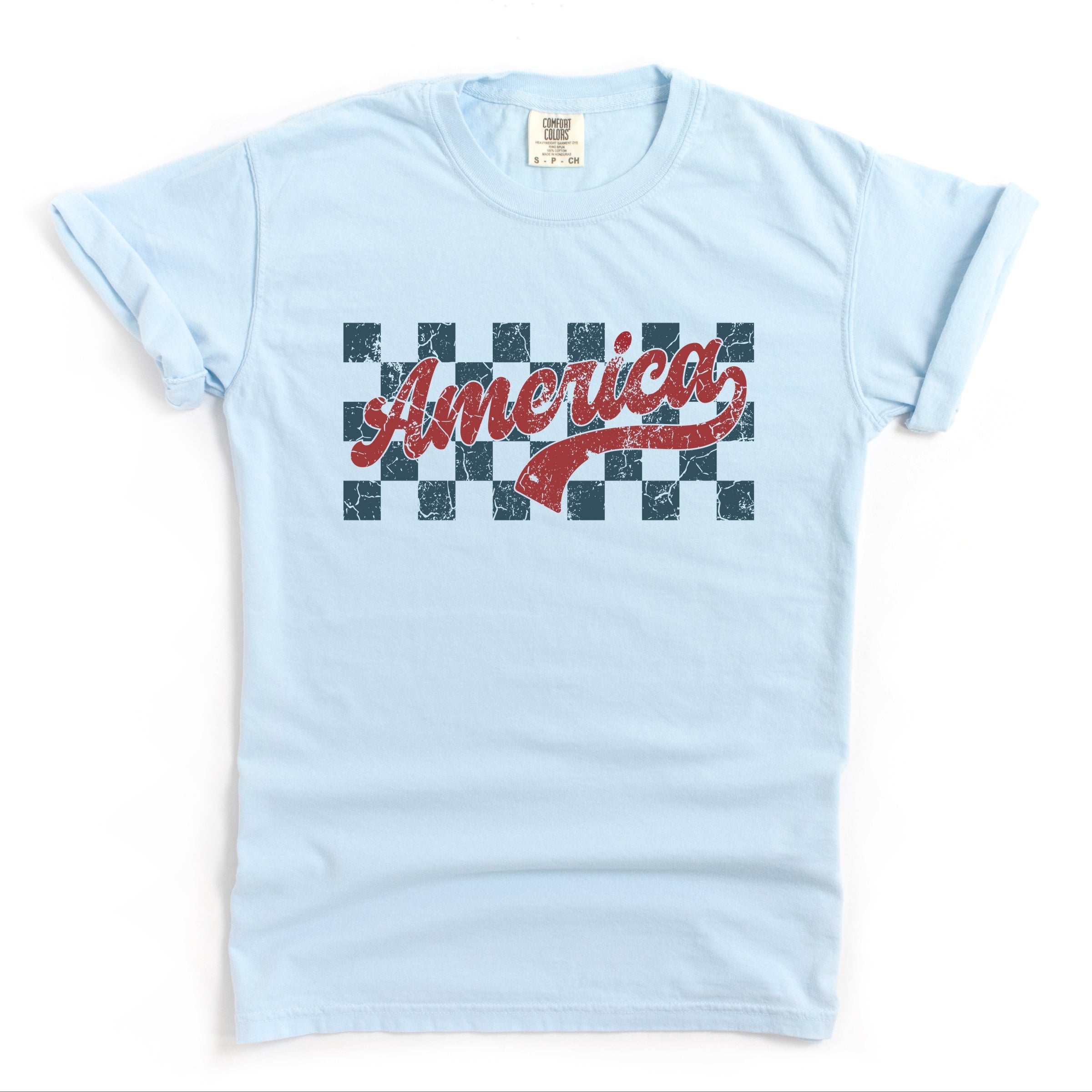 Checkered America Retro - Women's Garment Dyed Graphic T-Shirt