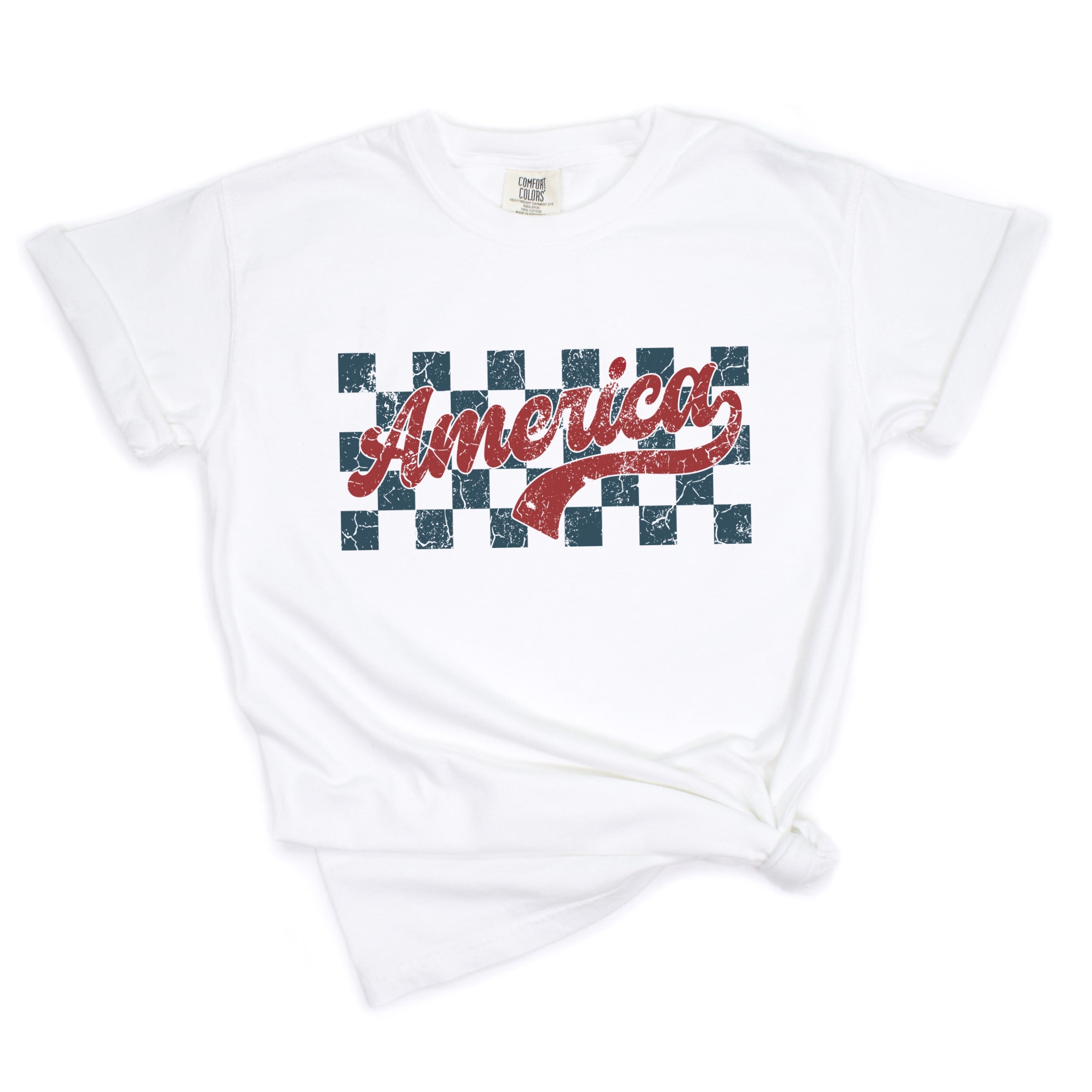 Checkered America Retro - Women's Garment Dyed Graphic T-Shirt