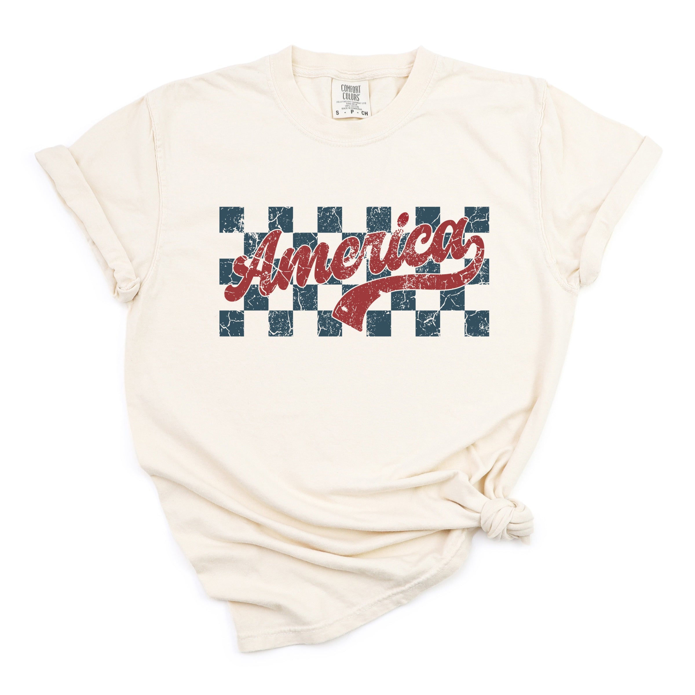 Checkered America Retro - Women's Garment Dyed Graphic T-Shirt